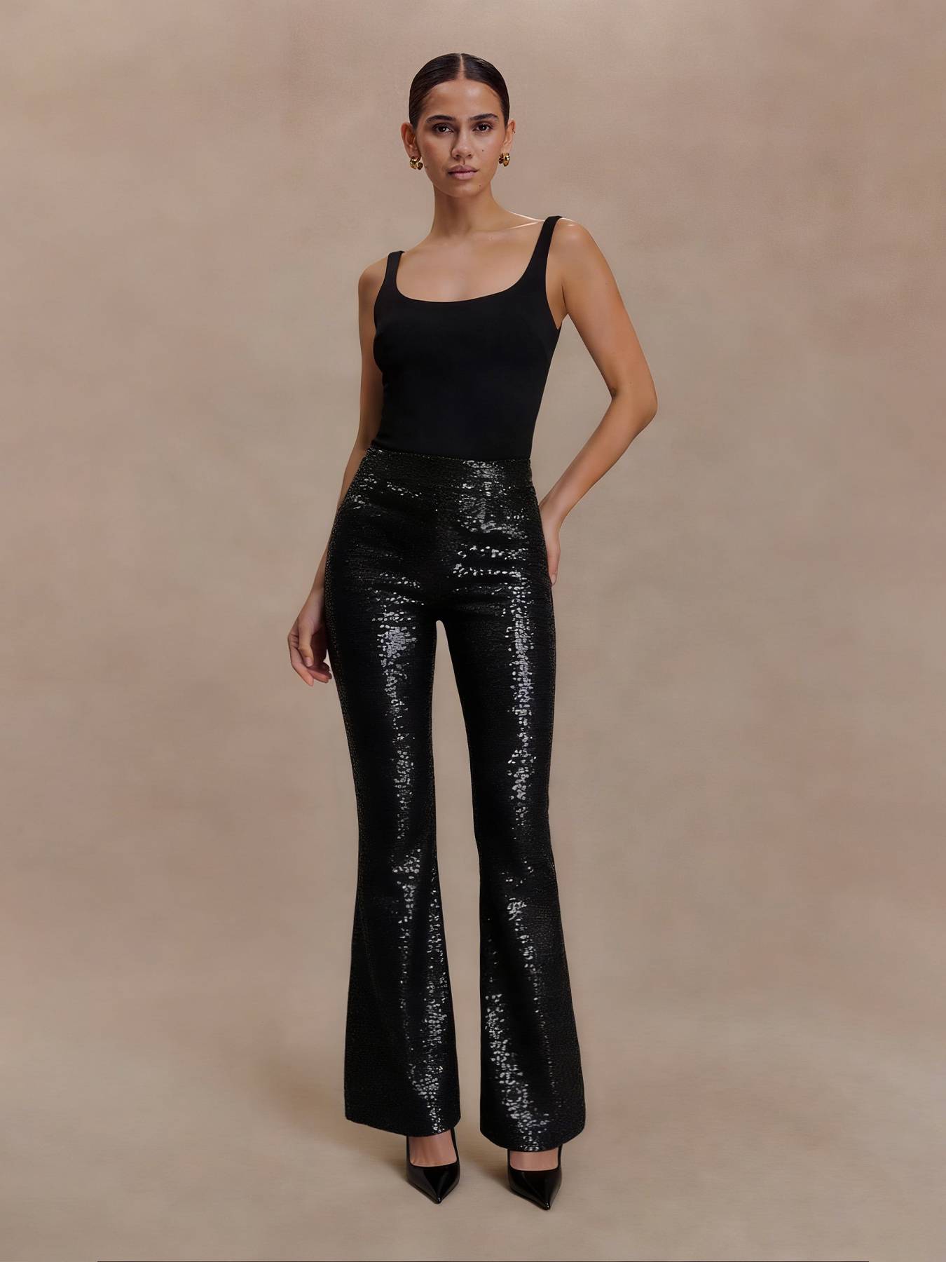 Women's Sequin High Waist Flare Pants