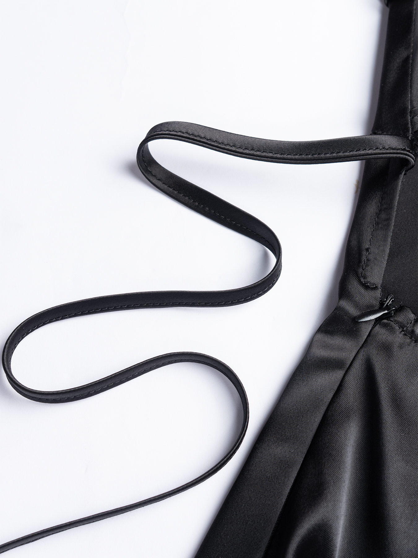 Black Satin Cowl Neck Bell Sleeve Open Back Mini Dress