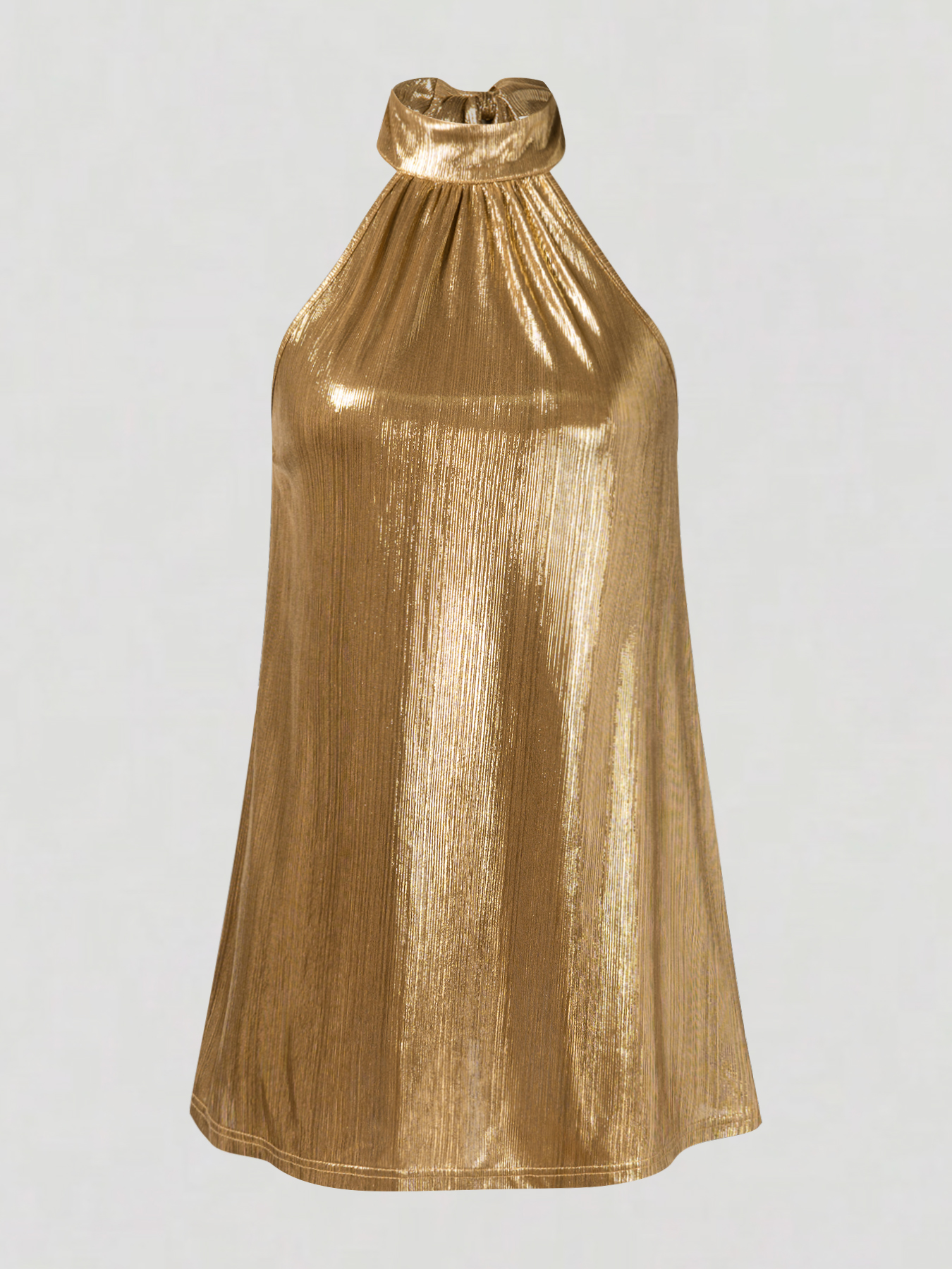 Metallic High Neck Halter Sleeveless Mini Dress