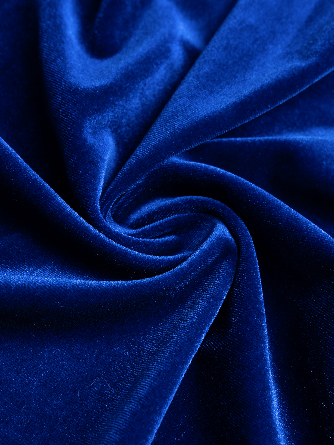 Woman's Royal Blue Velvet Collared V-Neck Long Sleeve Ruched Slit Dress