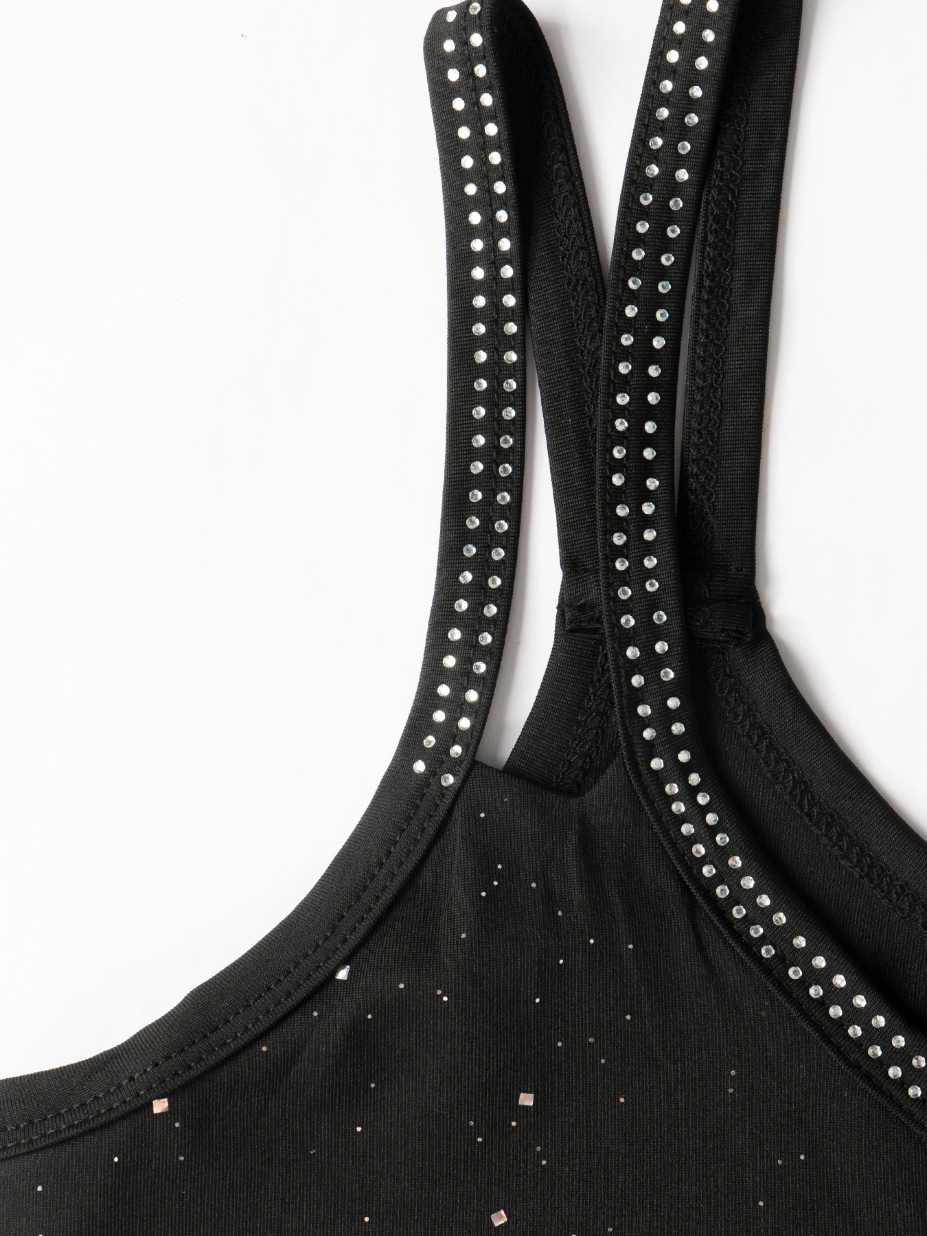 Women's Black Glittery Camisole with Rhinestone - Trimmed Straps