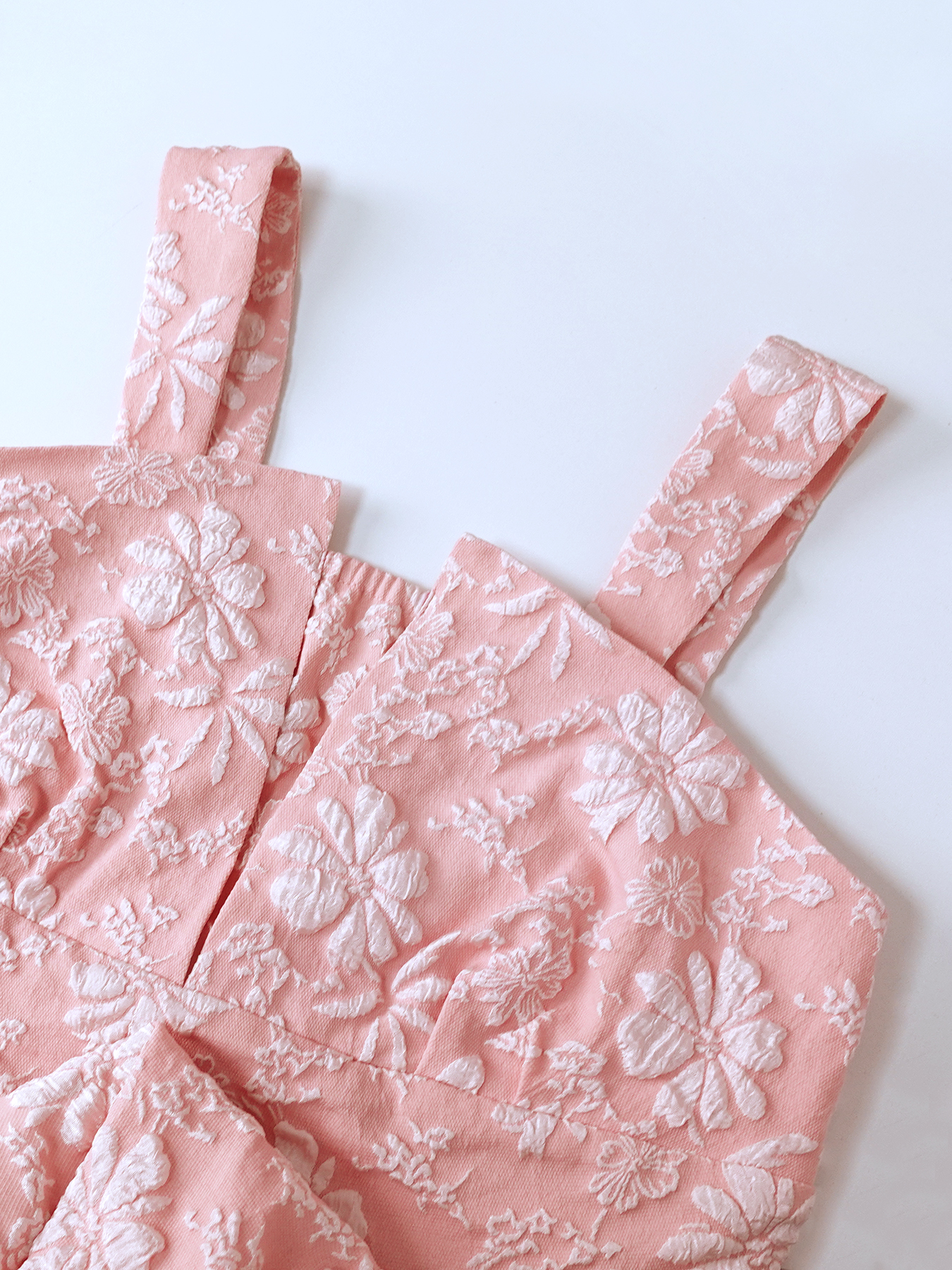 Women's Pink Floral Jacquard Square Neck Sleeveless Midi Dress