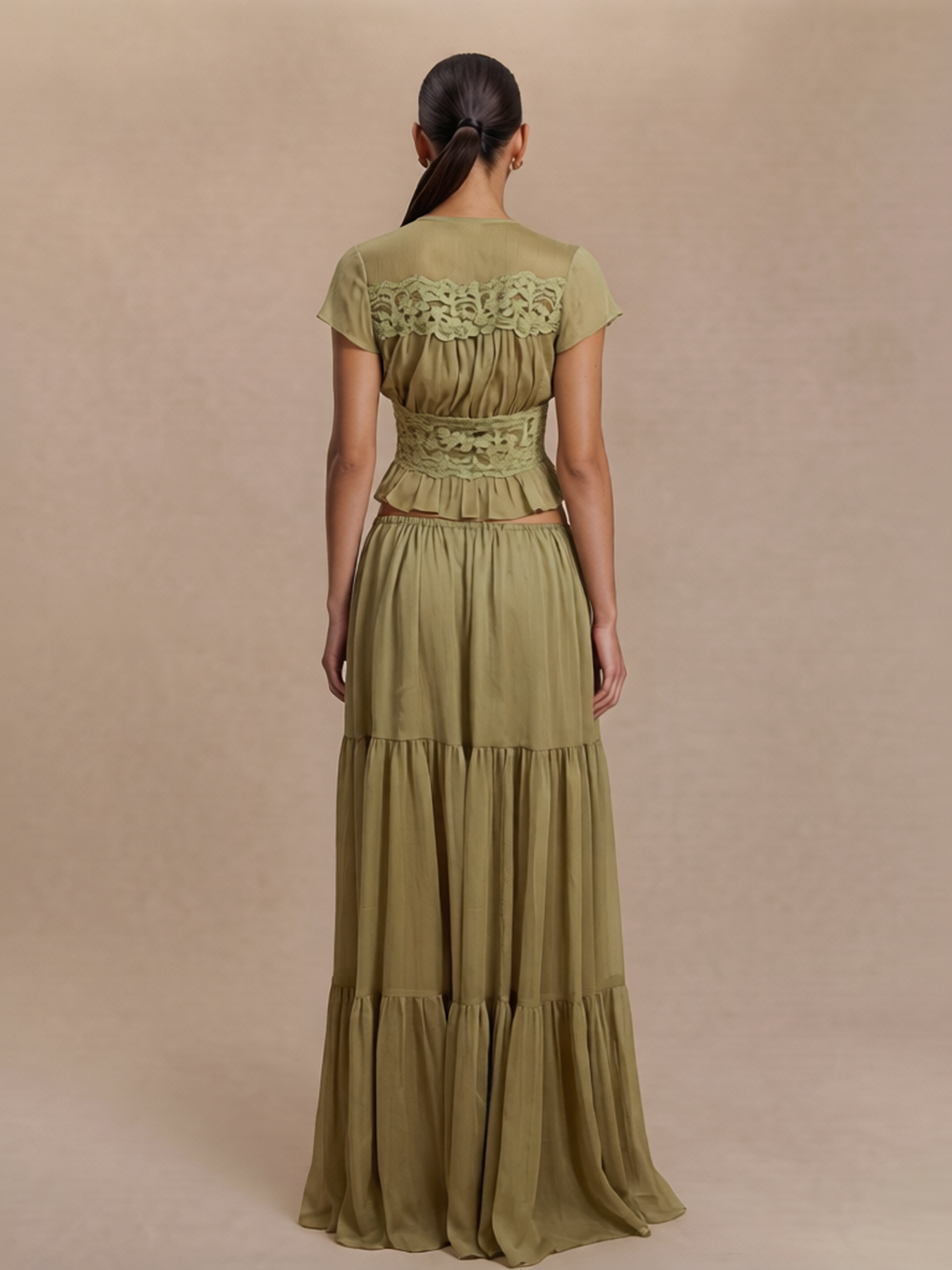 Lace Trim Two Piece Maxi Skirt Set