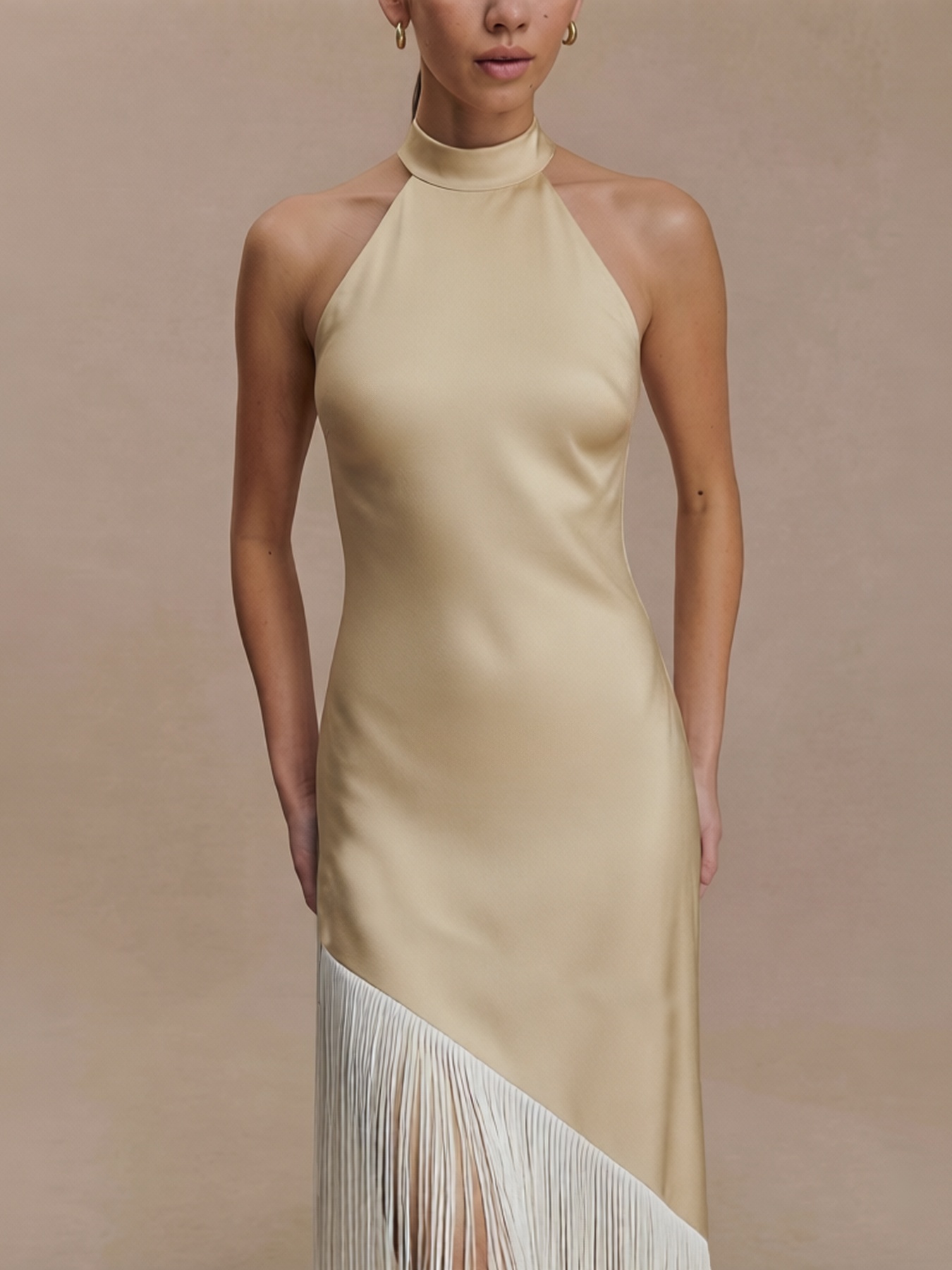 2026 Spring Summer Party Eye-Catcher Halter Backless Fringe Formal Dress : Fitted Asymmetric Hem Maxi Elegant Dress