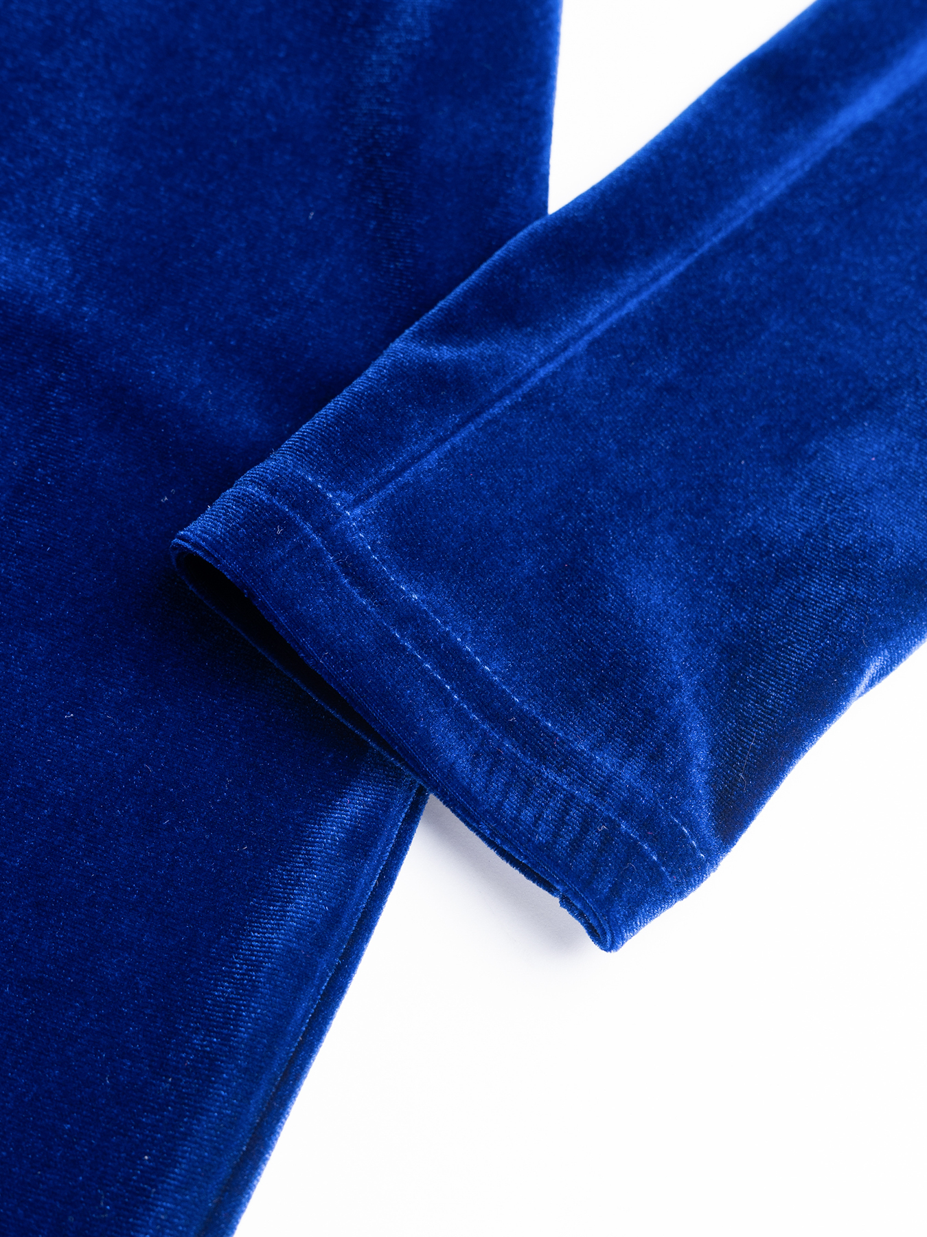 Woman's Royal Blue Velvet Collared V-Neck Long Sleeve Ruched Slit Dress