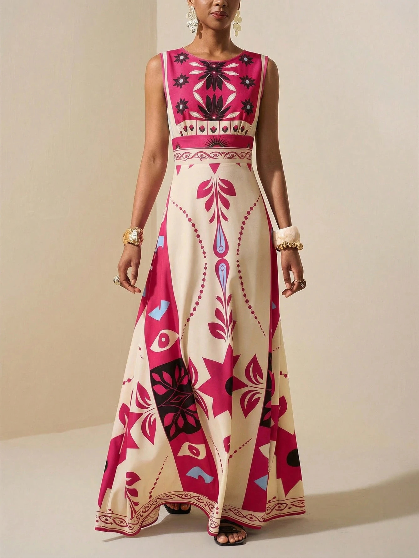 2026 Spring New Sleeveless Art Print Maxi Dress