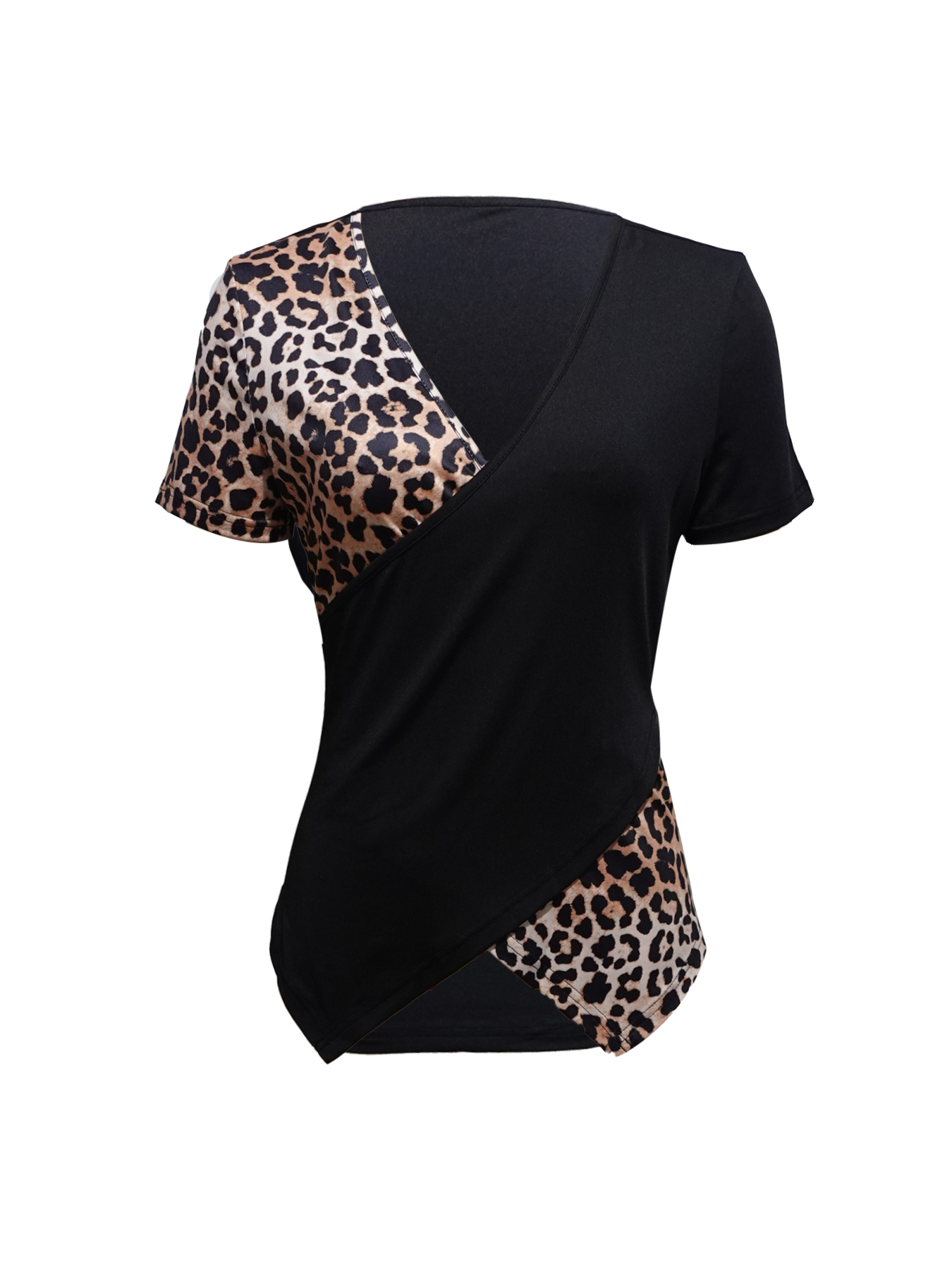 Women's Leopard Print Asymmetric Wrap Short Sleeve Top