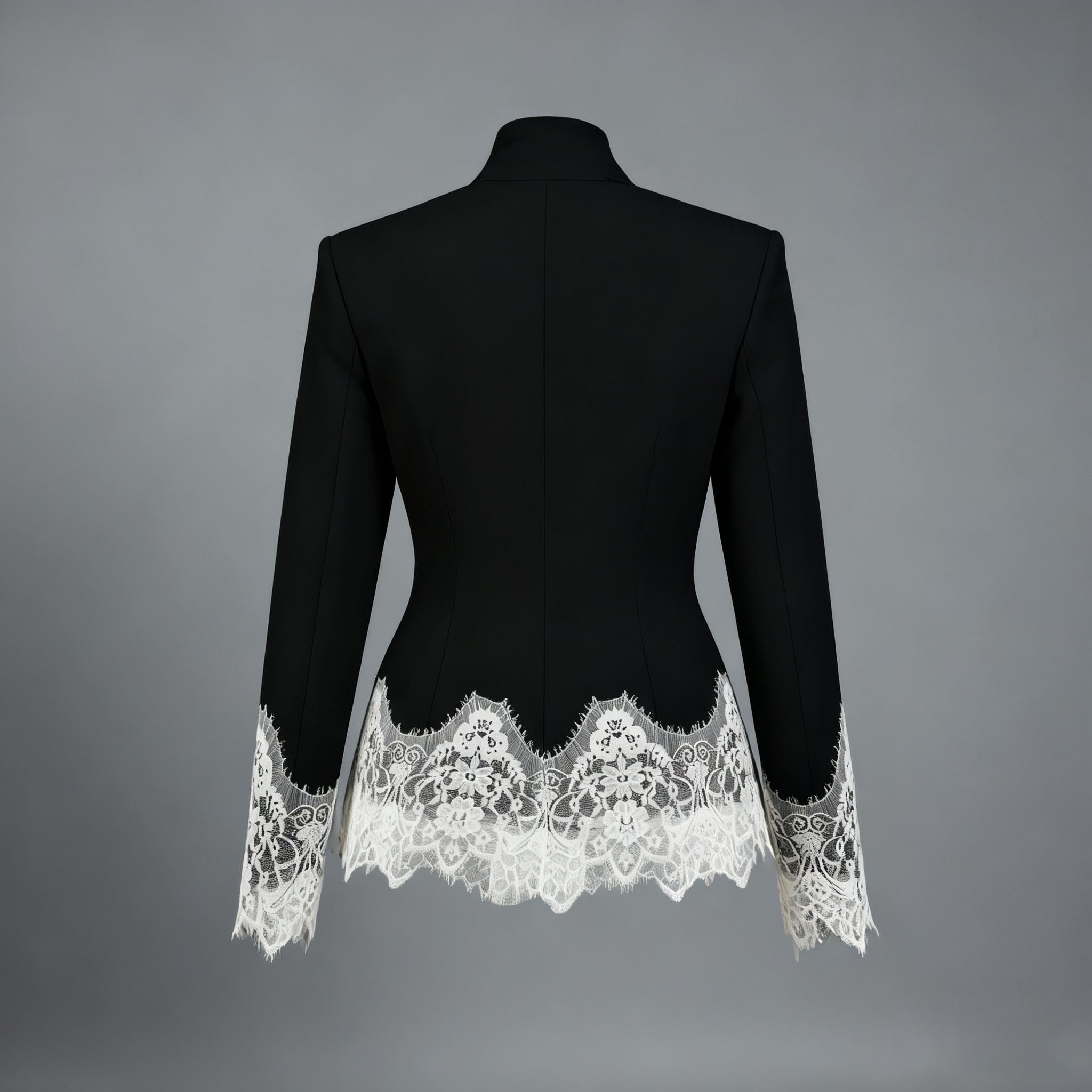 2026 Spring/Summer New Arrival: Elegant Commuter-Style Long-Sleeved Slim-Fit Stand Collar Lace-Trimmed Color-Blocked Blazer-Aetheryn