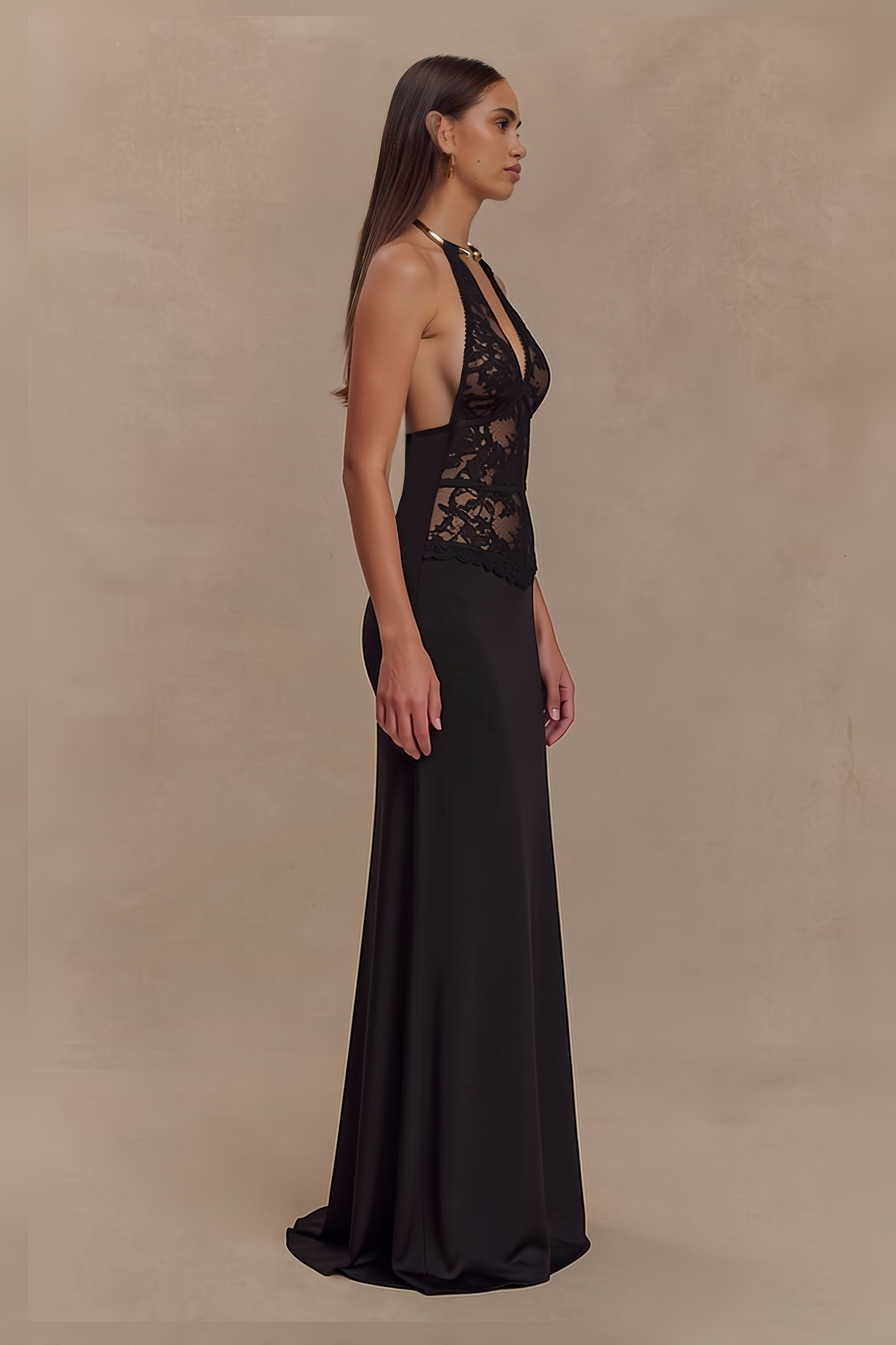 Halter Neck Keyhole Lace Corset Backless Mermaid Maxi Dress