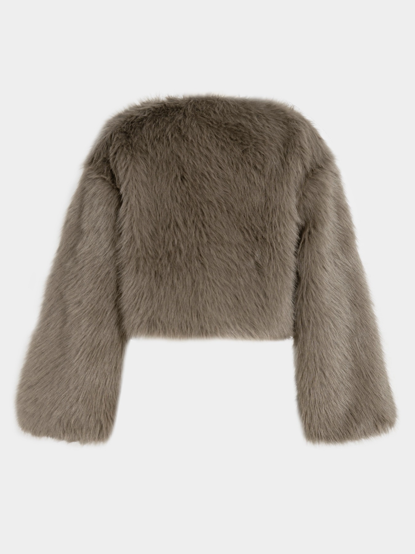 Round-collared short mock-fur jacket Women‘s loose-fitting thin-looking fleece cardigan Dinner party warm jacket