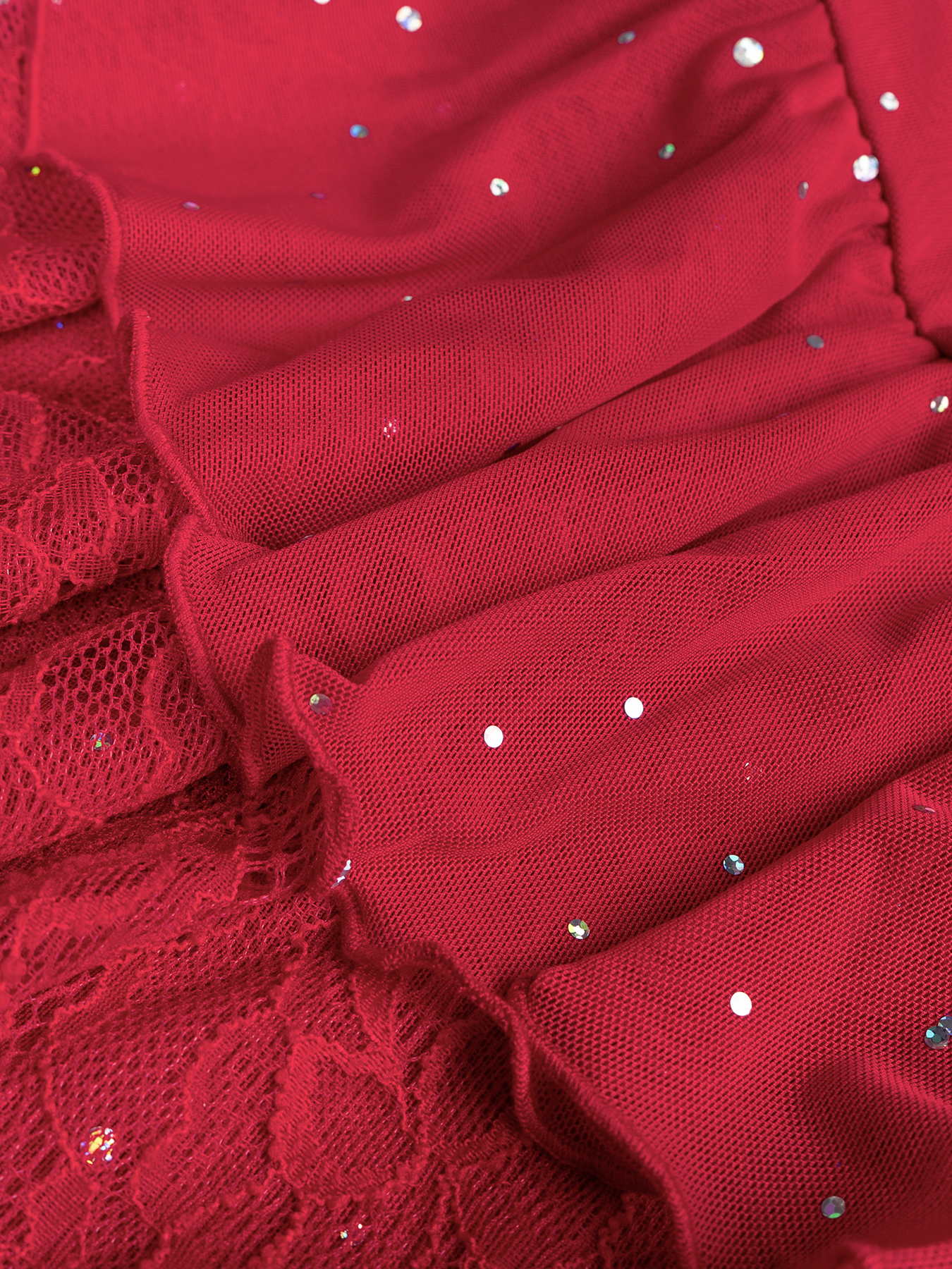 Woman's Red Glitter Ruched Drawstring Tiered Ruffle Mini Skirt