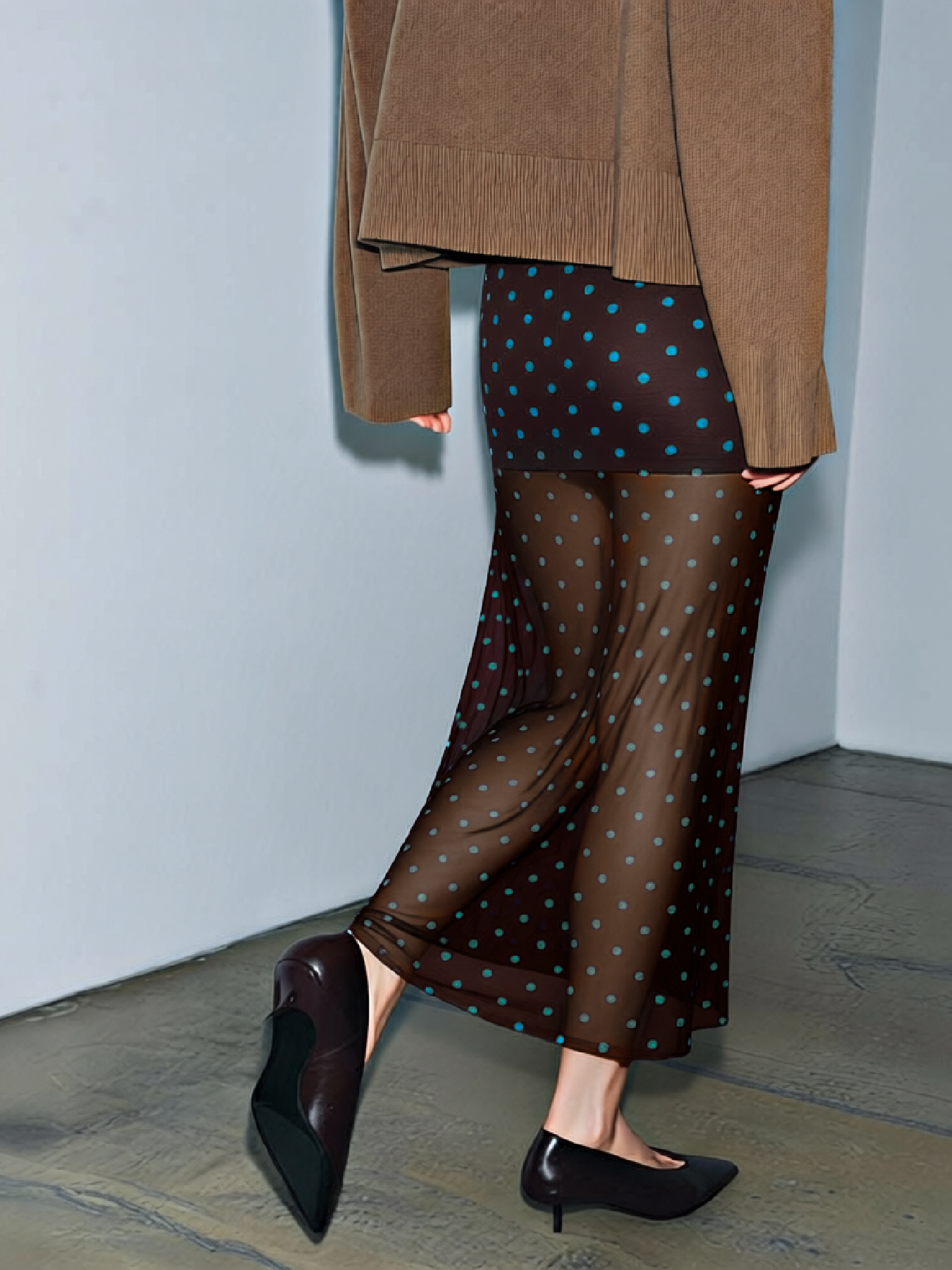 2026 Spring/Summer New Style Retro Polka Dot Lightweight Sheer Long Skirt