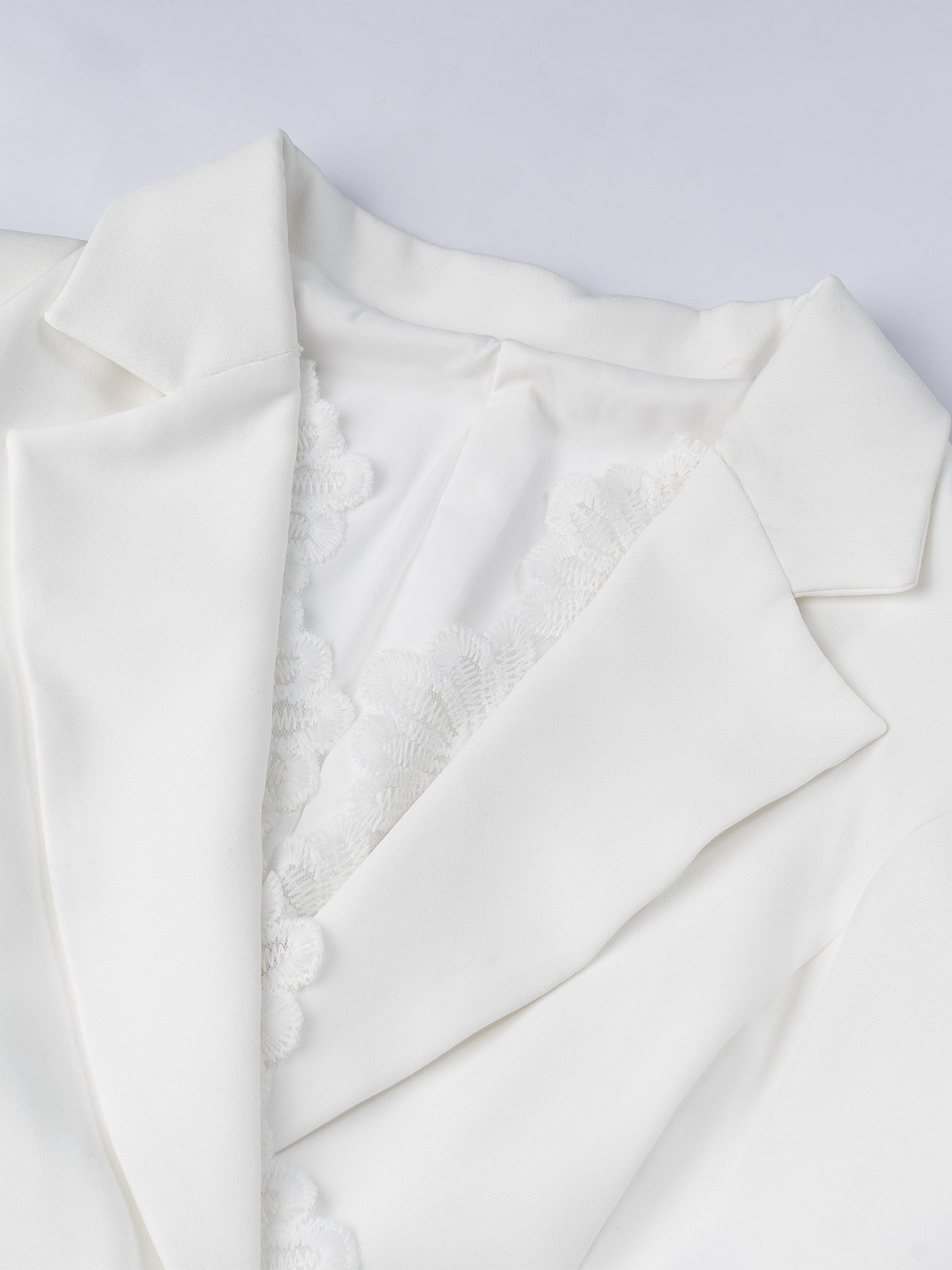 Woman's White Bell Sleeve Lace-Trimmed Blazer Dress