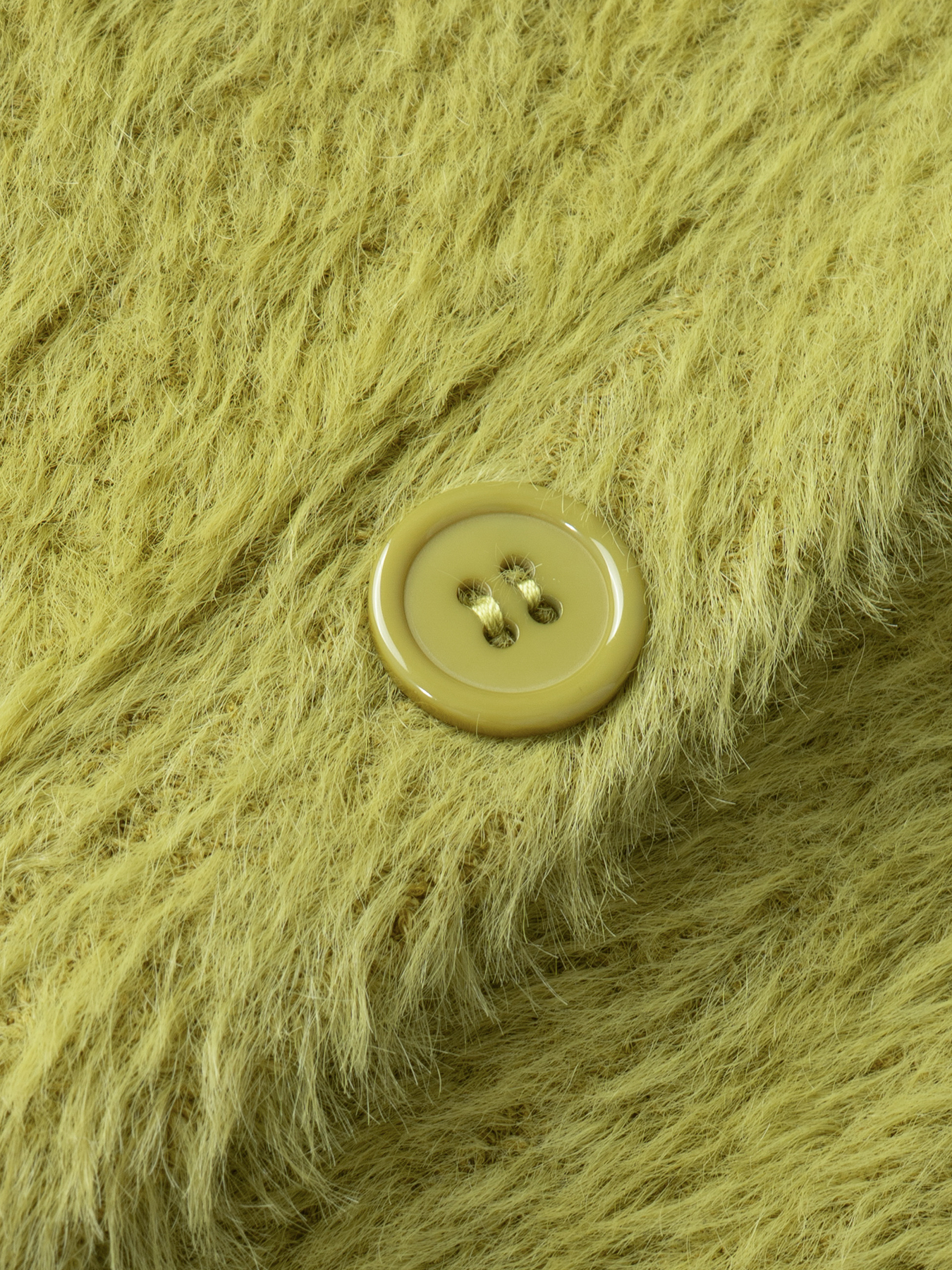 Fruit-green fleece V-neck cardigan, loose single-breasted knit jacket