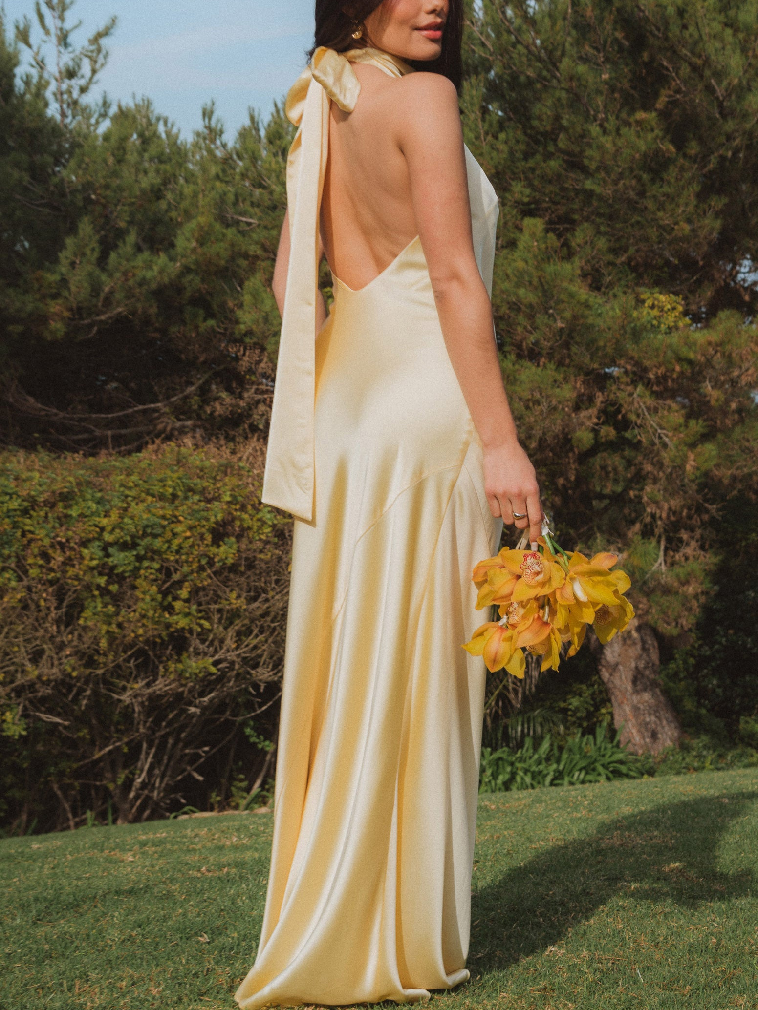 Lisa Maxi Dress ~ Pale Yellow Luxe Satin
