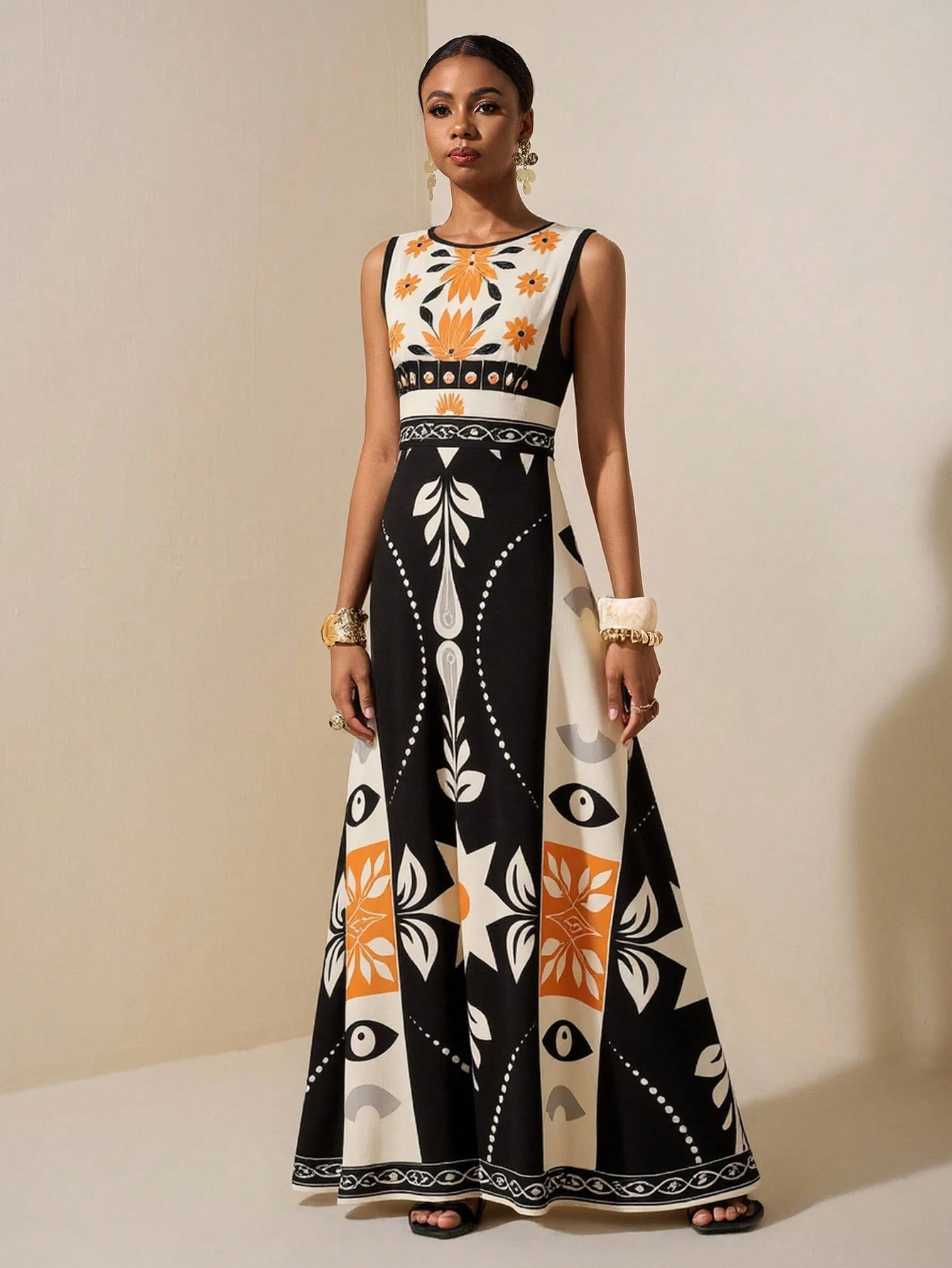 2026 Spring New Sleeveless Art Print Maxi Dress