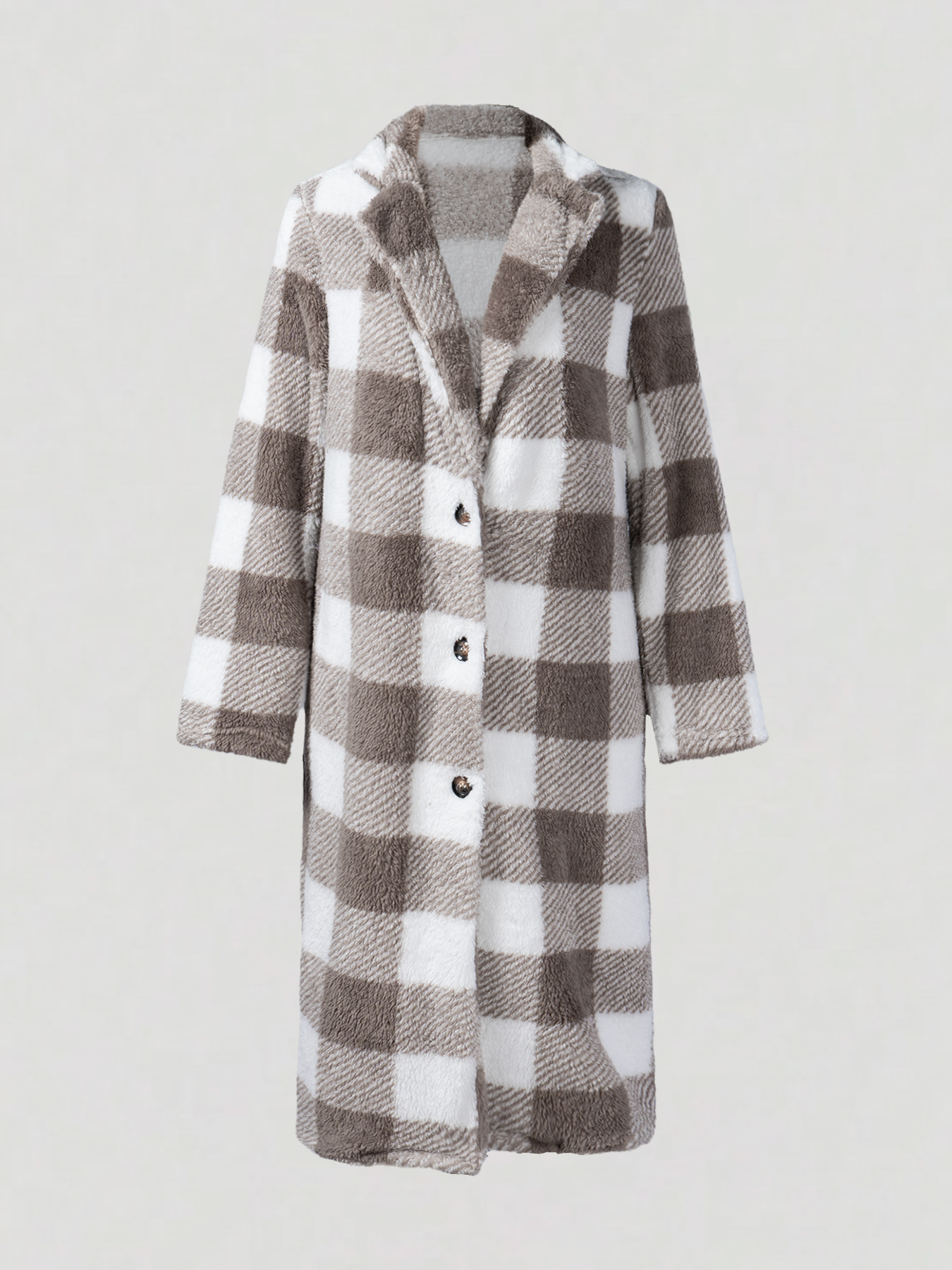 Women's Versatile Plaid Fuzzy Longline Coat  