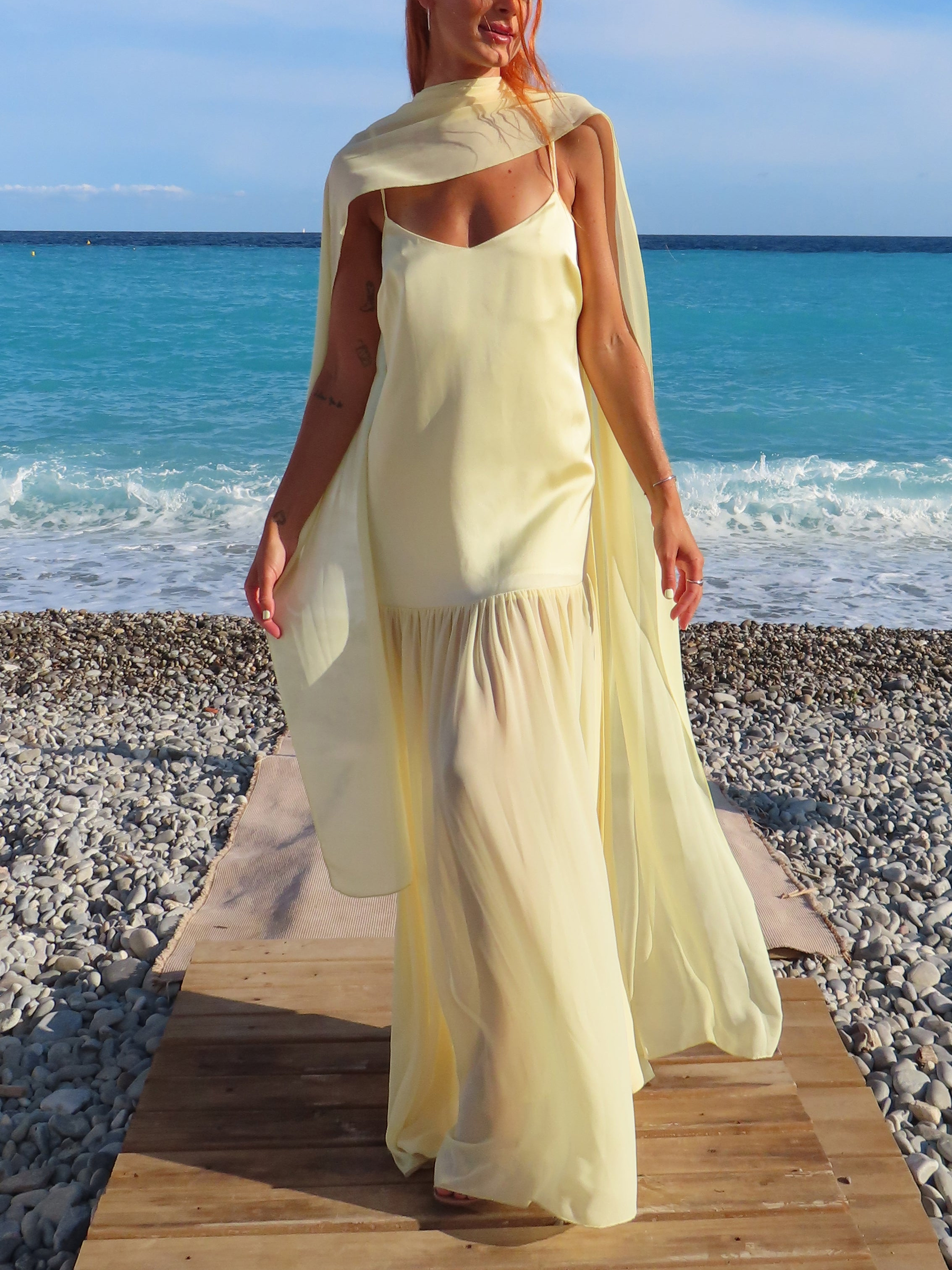 Dalia Maxi Dress ~ Pale Yellow Luxe Satin