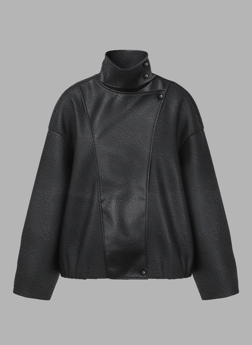 2026 Spring Summer Casual Oversized Leather Jacket - Textured High-Neck Relaxed Cropped Style