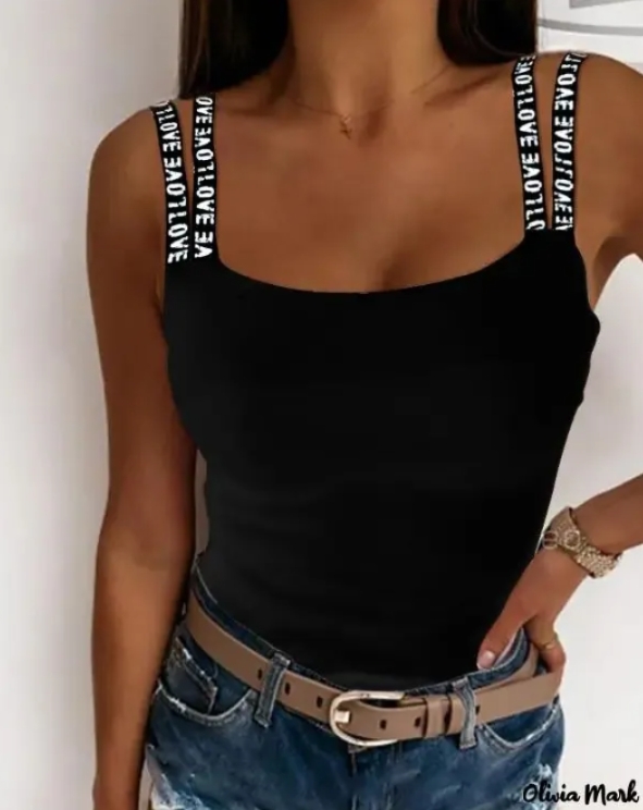 Black Sexy Tank Top with Lettered Straps