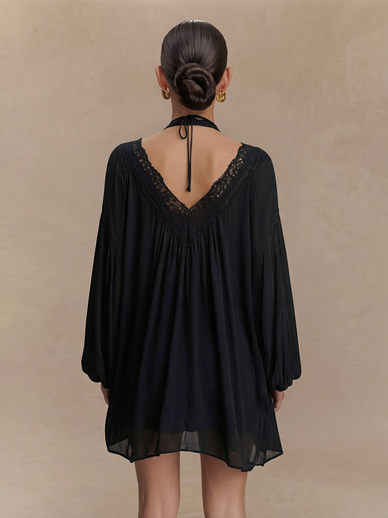 Lace Trim Balloon Sleeve Mini Dress