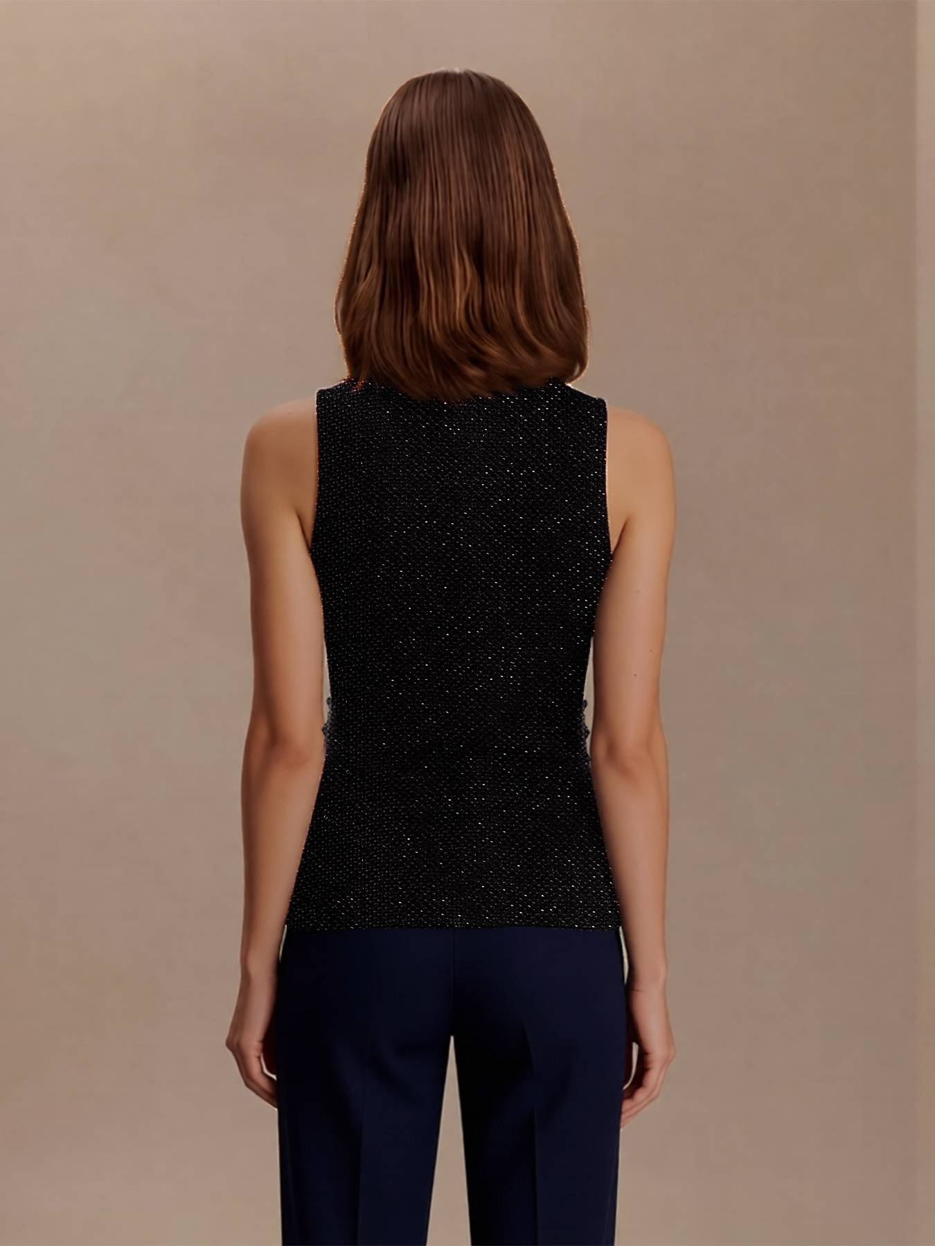 2026 Spring Summer Contemporary Crochet Cami - Metallic-Look Openwork Scoop Neck Essential Top