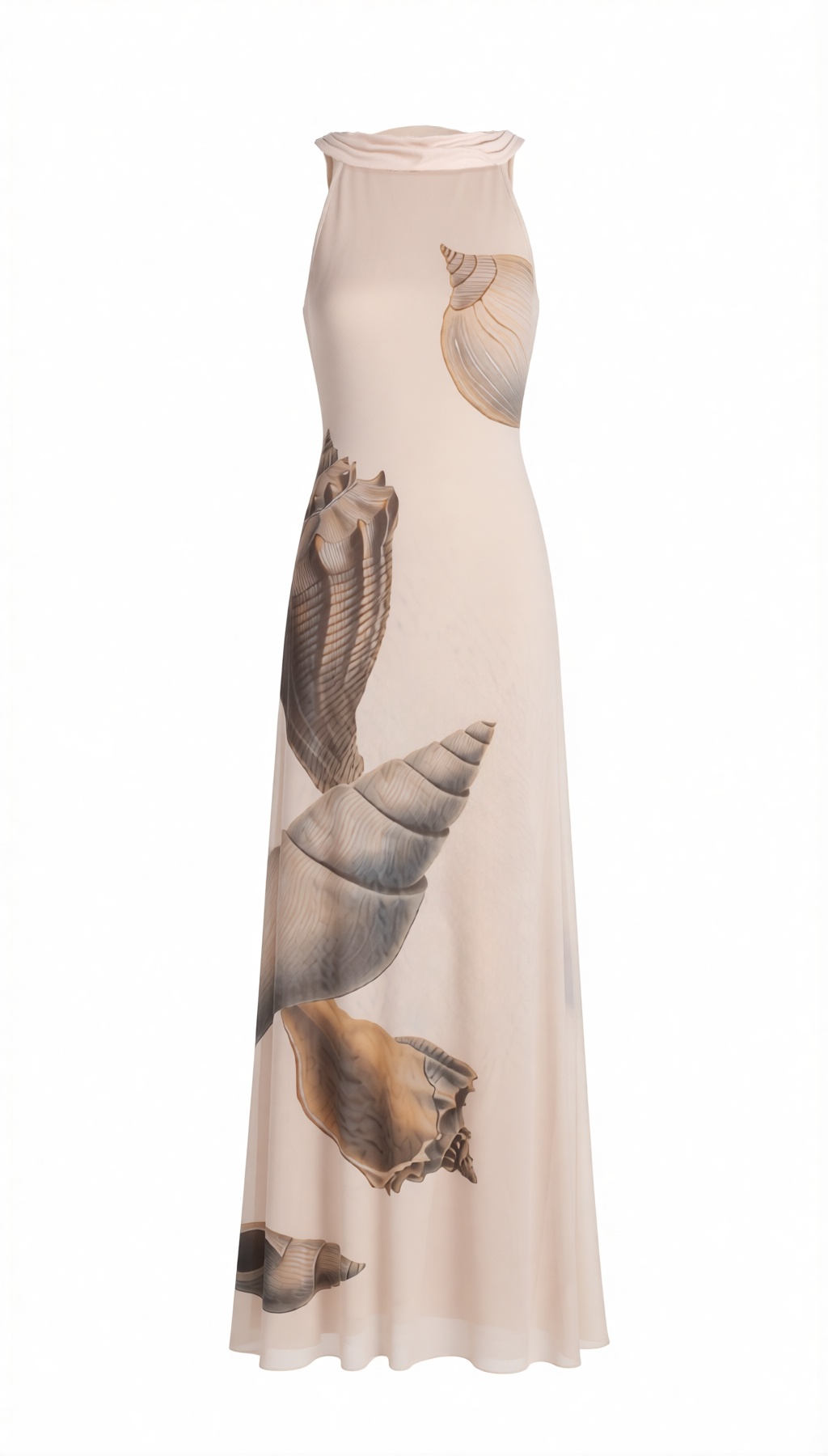 2026 Spring Summer Beach Holiday Shell Halter Dress - Relaxed Fit Slim Midi in Soft Beige