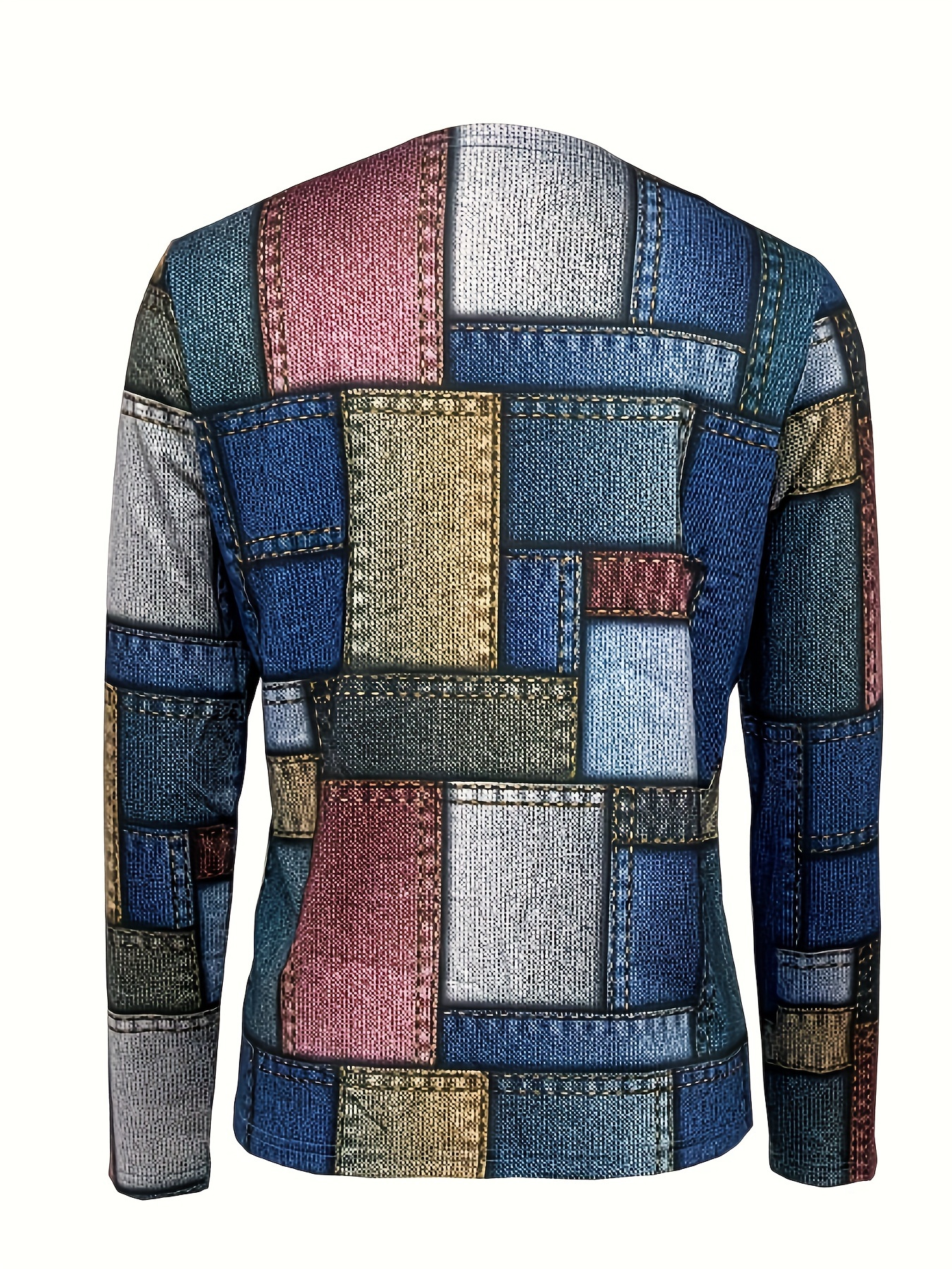 Women's Color Block Patchwork Print Half-Zip Long Sleeve Top
