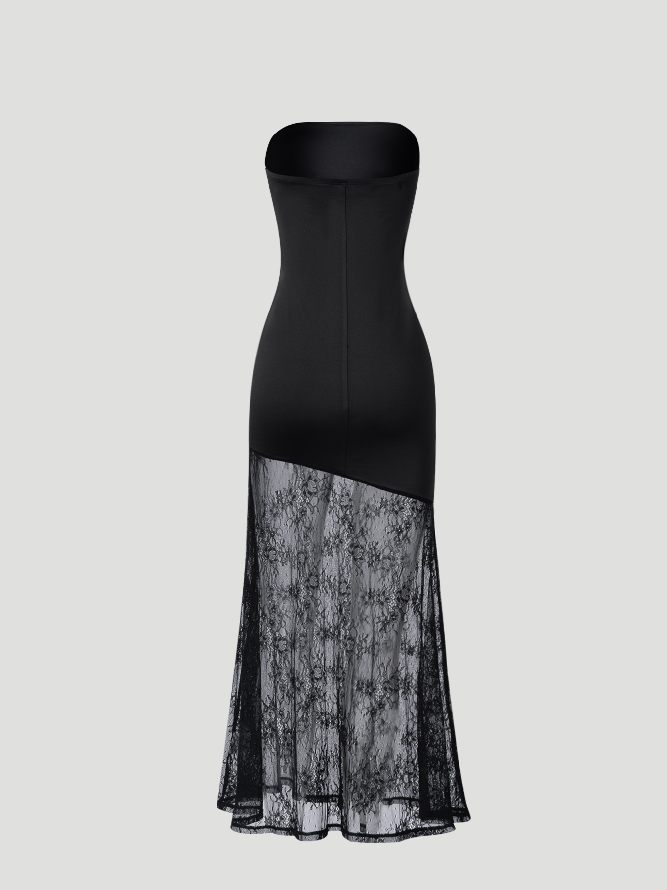 Woman's Elegant & Sexy Style Black Strapless Dress: Lace Paneled Fitted Maxi Formal Dress