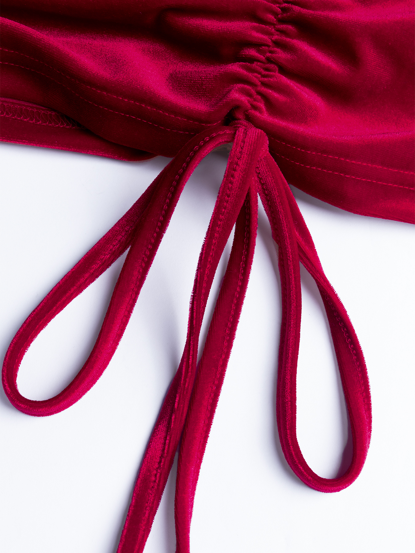 Woman's Burgundy Velvet High Neck Cutout Deep V Ruched Mini Dress