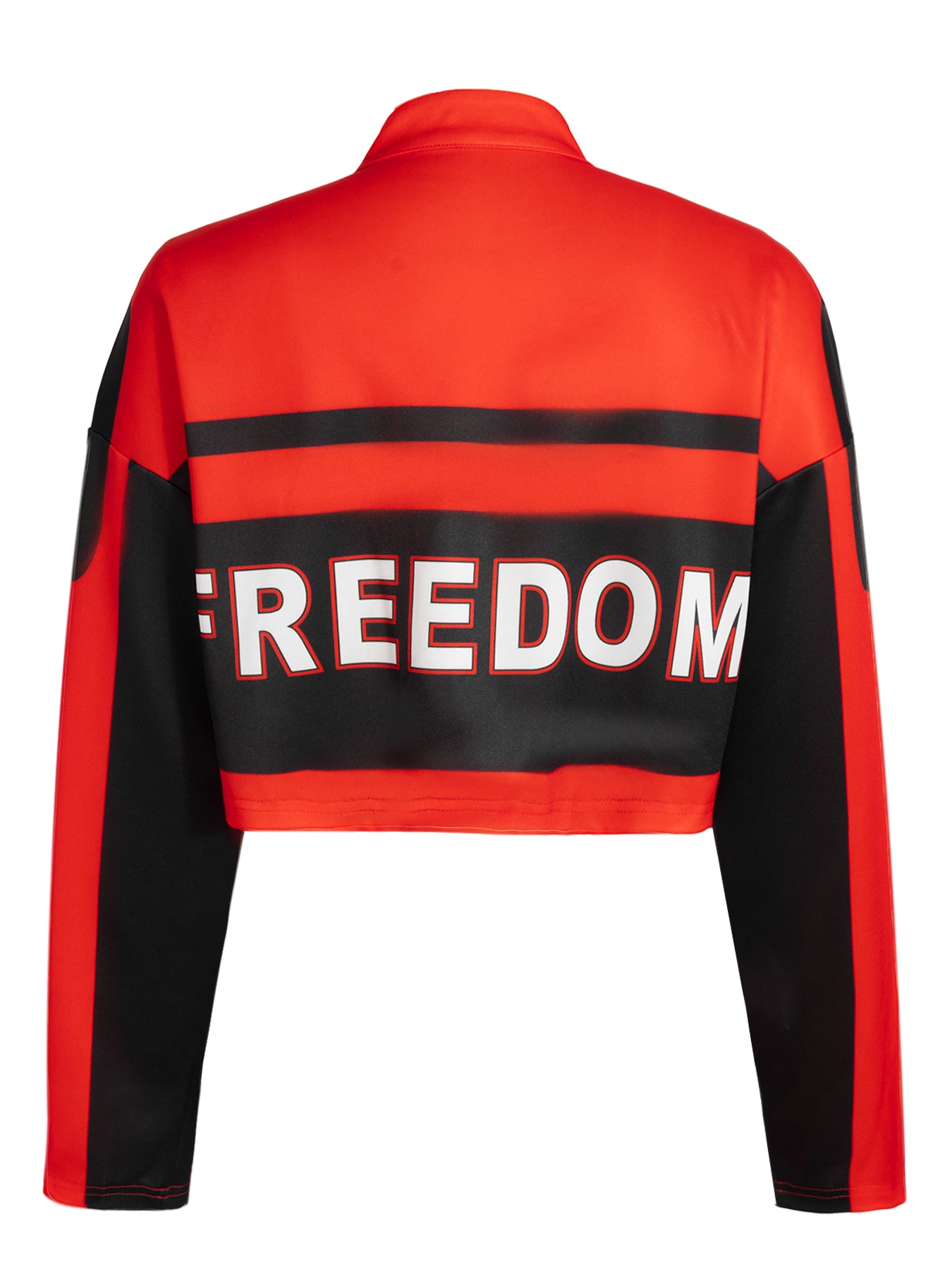 Y2K Digital Print Motocross Jacket - Cropped Streetwear Jacket w/ Distressed Letter Sleeves-Aetheryn