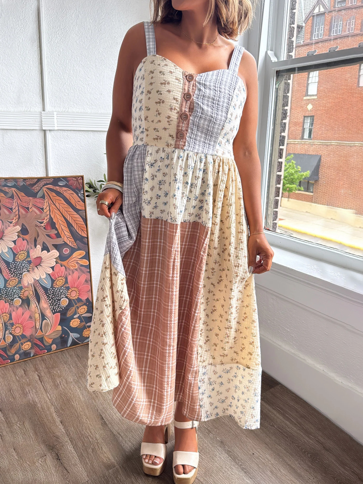 [Copy]Floral Print Mesh Sleeveless Maxi Dress