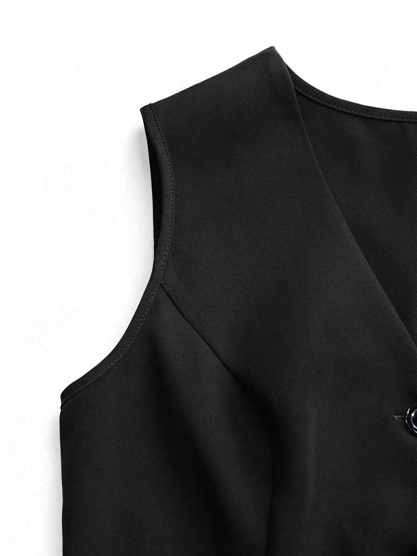 Y2K Black Button-Front Fitted Vest