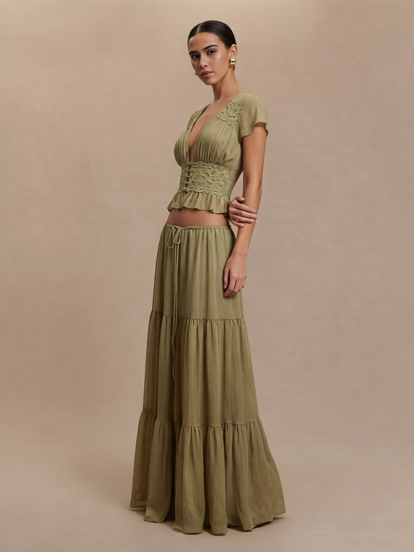 Lace Trim Two Piece Maxi Skirt Set