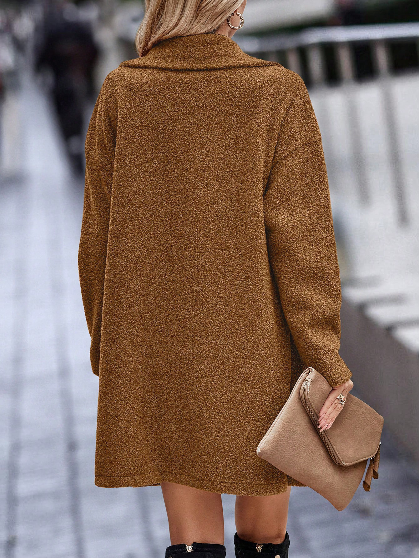 Women's Brown Teddy Double-Breasted Lapel Coat