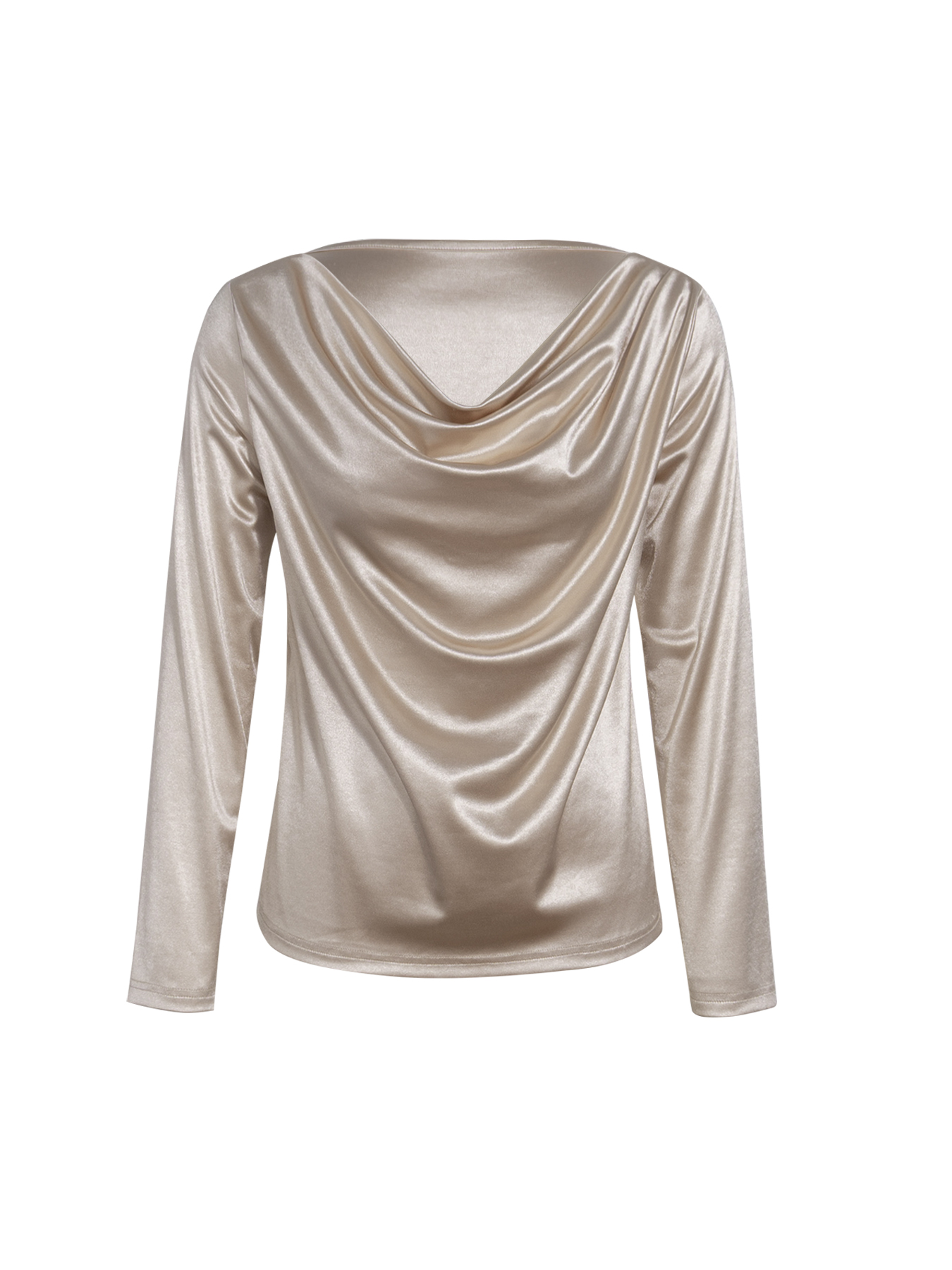 Y2K Beige Satin Cowl Neck Long Sleeve Top