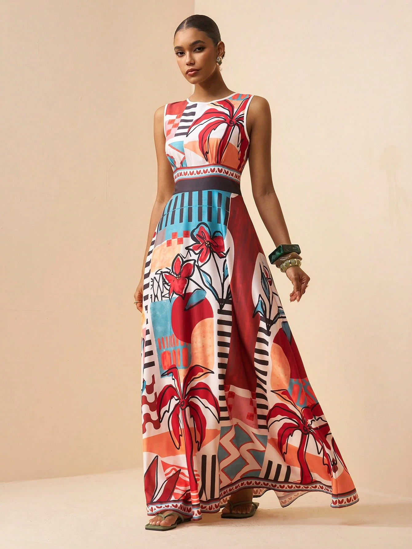 2026 Spring New Sleeveless Art Print Maxi Dress