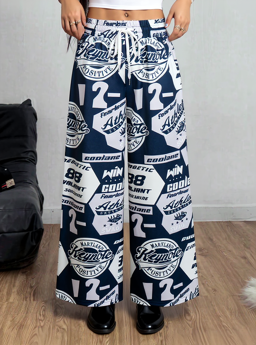 Y2K Digital Print Joggers - Adjustable Drawstring Cargo Sweatpants for Streetwear-Aetheryn