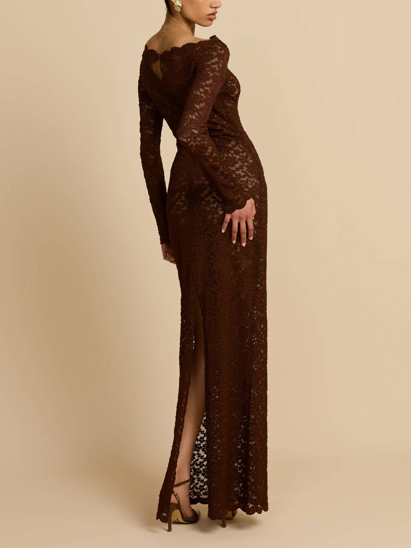 Sheer Floral Lace Bodycon Maxi Dress