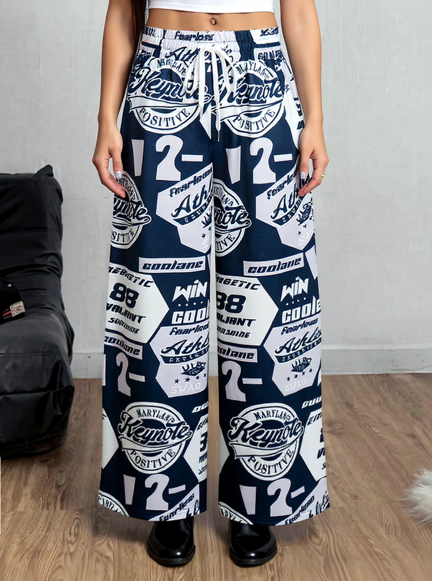 Y2K Digital Print Joggers - Adjustable Drawstring Cargo Sweatpants for Streetwear-Aetheryn
