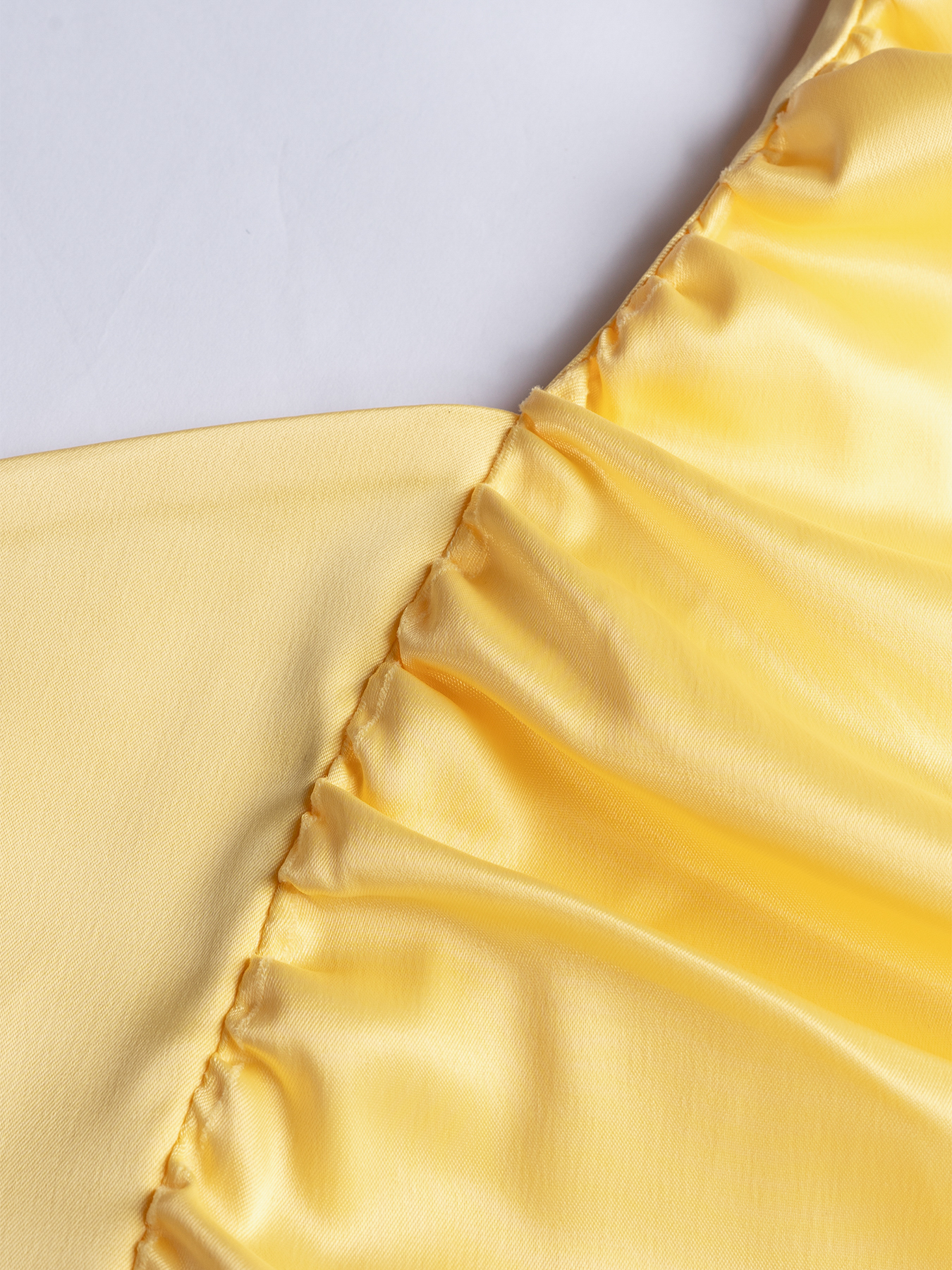 Woman's Yellow Satin Cowl Neck Ruched High Slit Maxi Dress with Thin Straps