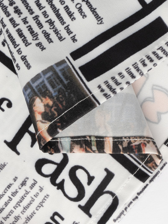 Woman's Newspaper Print Drawstring Wide-Leg Pants : Loose Casual Vacation Pants