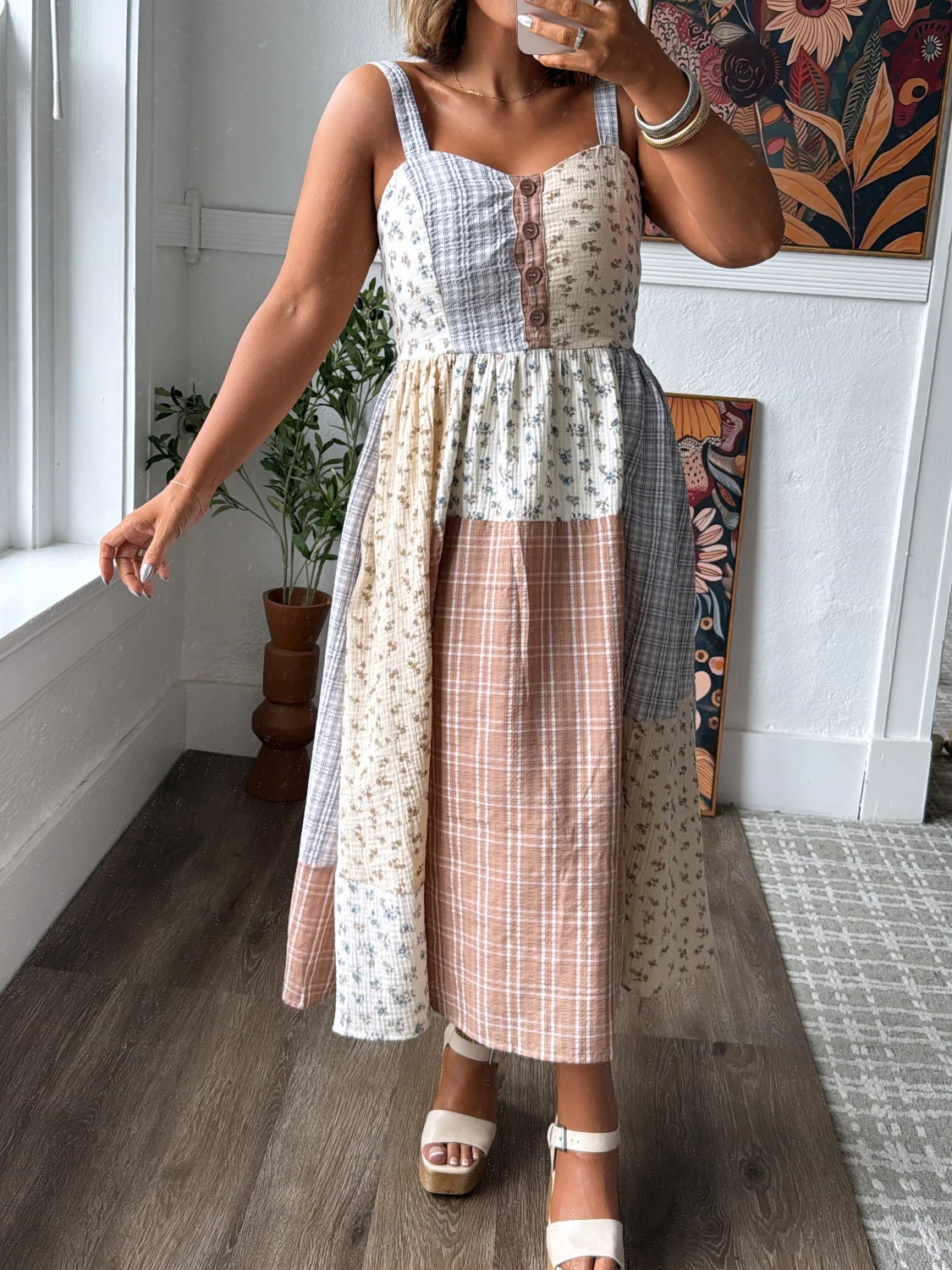 [Copy]Floral Print Mesh Sleeveless Maxi Dress