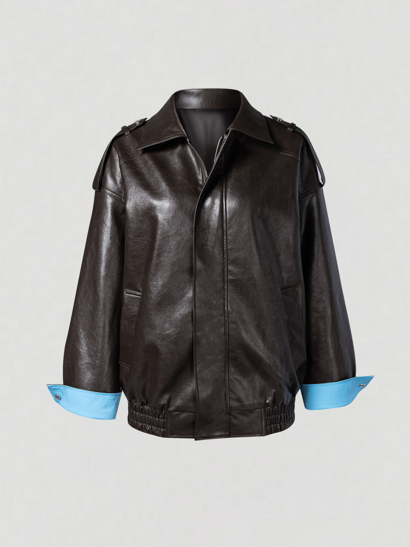2026 Minimalist Color-Blocking Oversized Vegan Leather Jacket for Commute & Casual