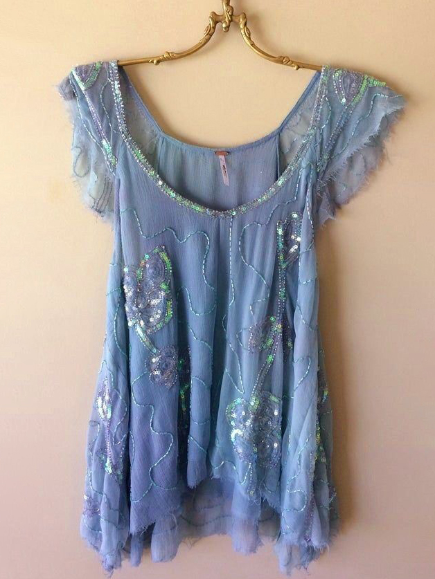  Vintage Boho Sequin Embroidered Flutter Sleeve Blouse