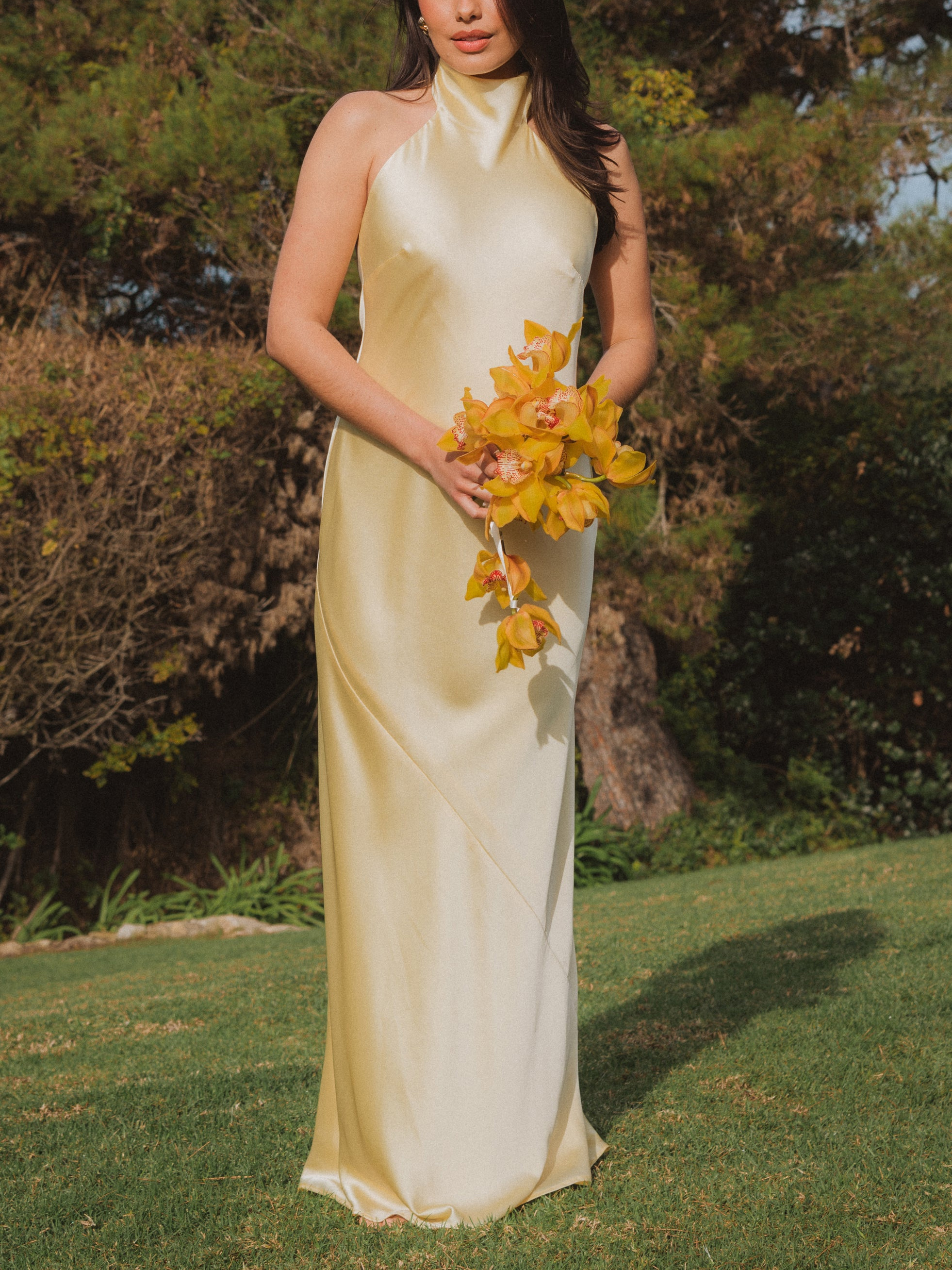 Lisa Maxi Dress ~ Pale Yellow Luxe Satin