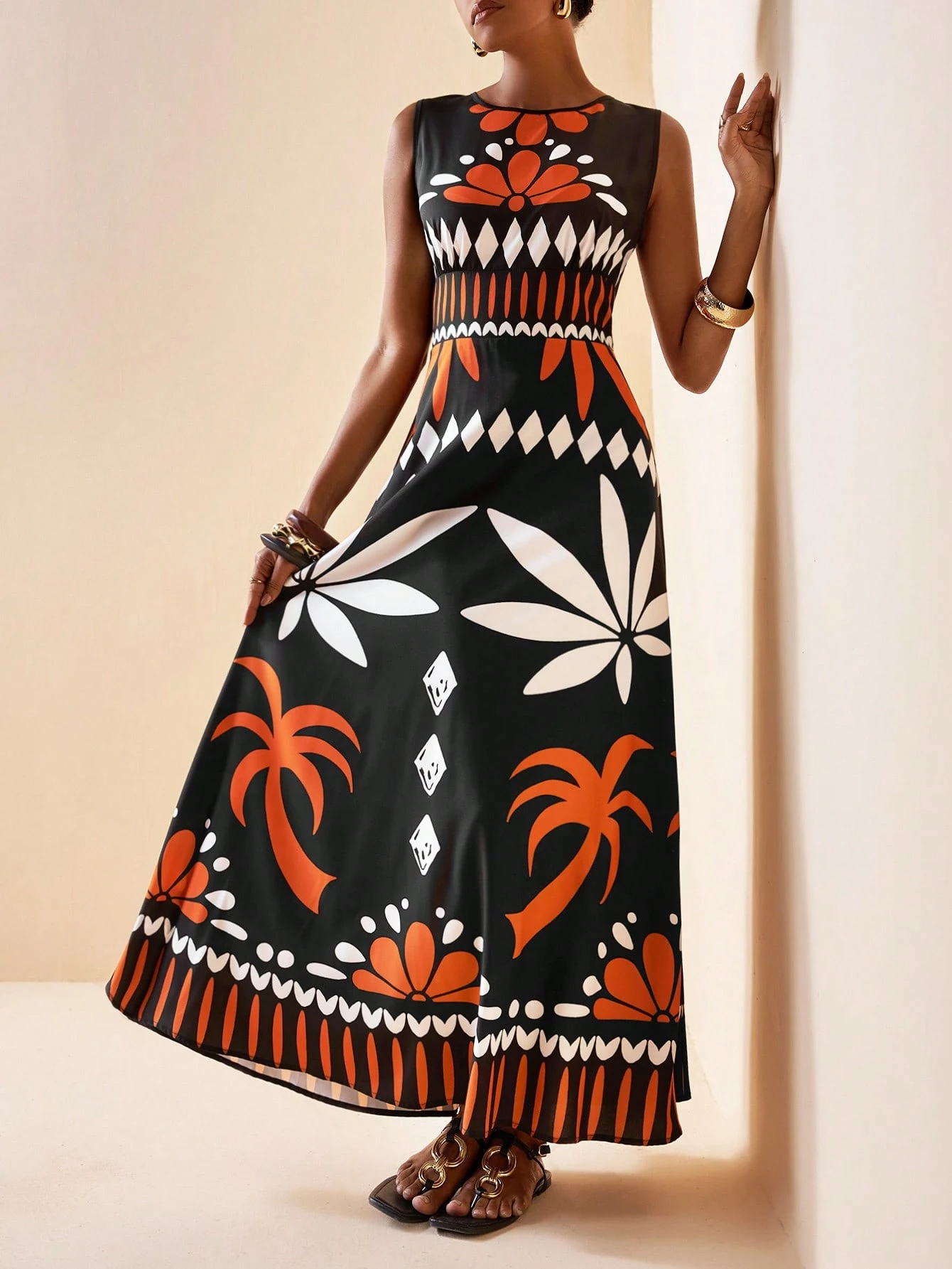 2026 Spring New Sleeveless Art Print Maxi Dress