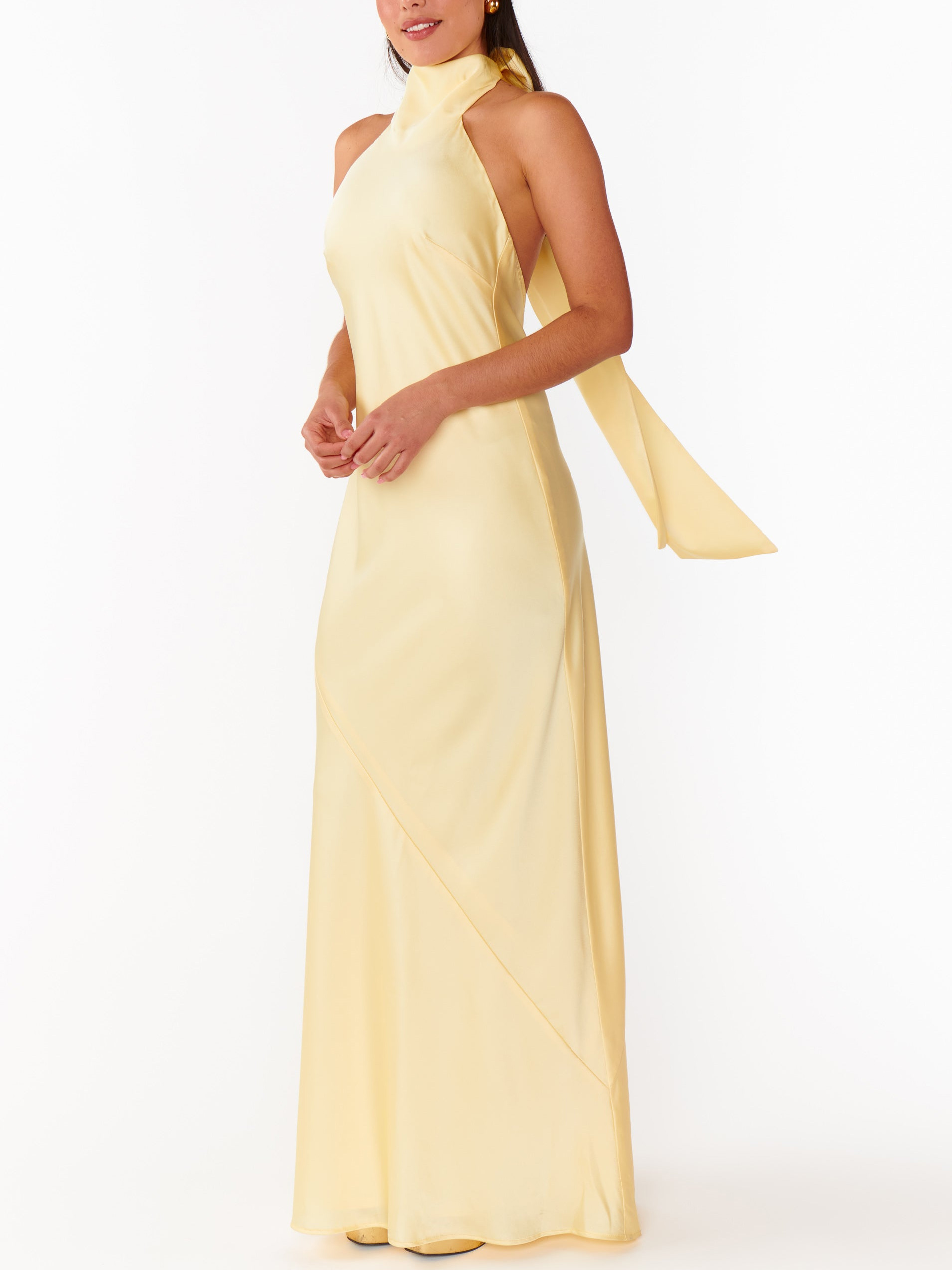 Lisa Maxi Dress ~ Pale Yellow Luxe Satin