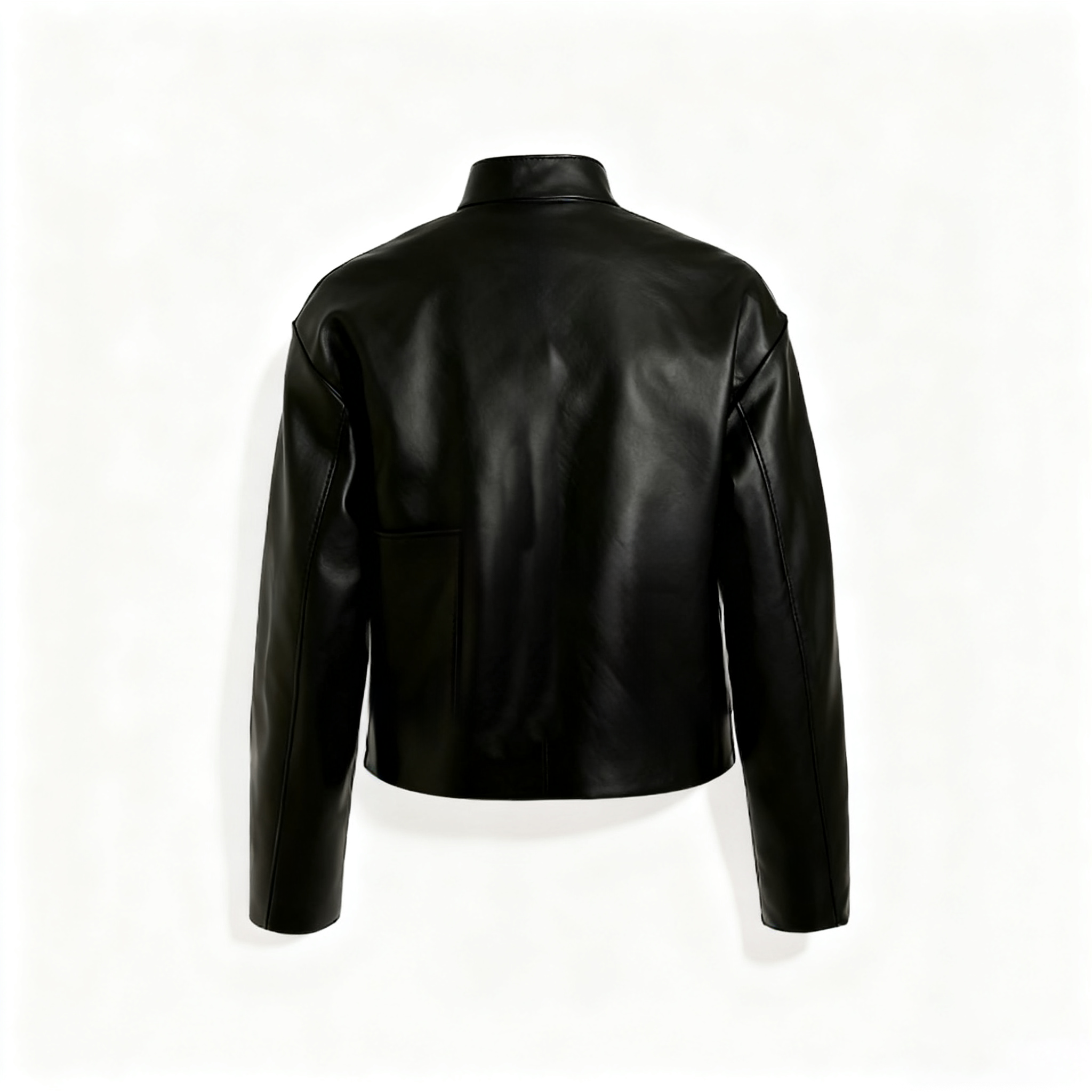 2026 Spring/Summer New Style Fashion Handsome Stand Collar Single-breasted Pocket Decorated Short Leather Jacket-Aetheryn