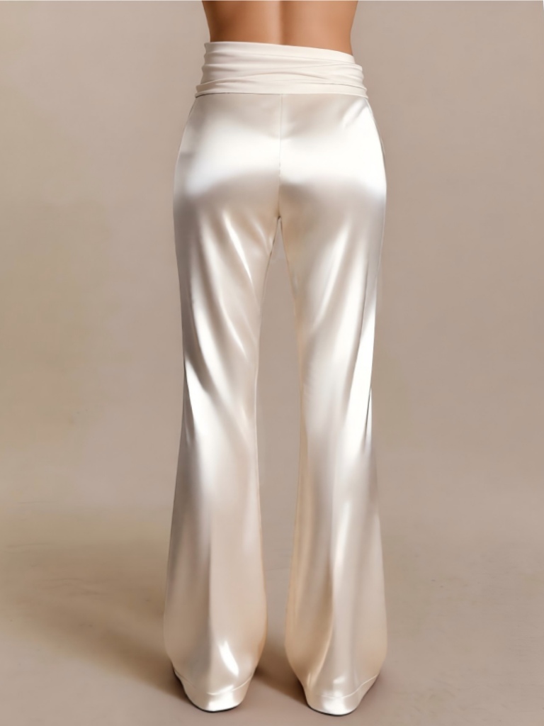 2026 Spring Summer Light Luxury Dinner Style Satin Halter Backless Jumpsuit : Metal Chain Decor Waist Tie Wide-Leg One-Piece